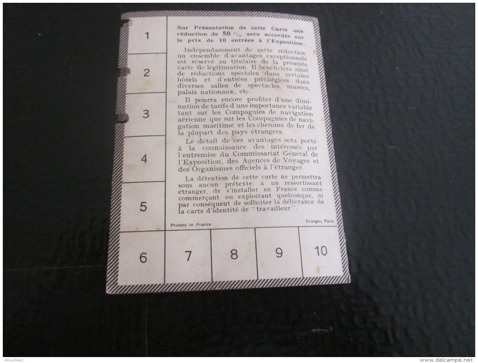 1937 CARTE DE LEGITIMATION TITRE DE TRANSPORT CHEMIN DE FER Jumelé Entrée  EXPOSITION INTERNATIONALE DE PARIS