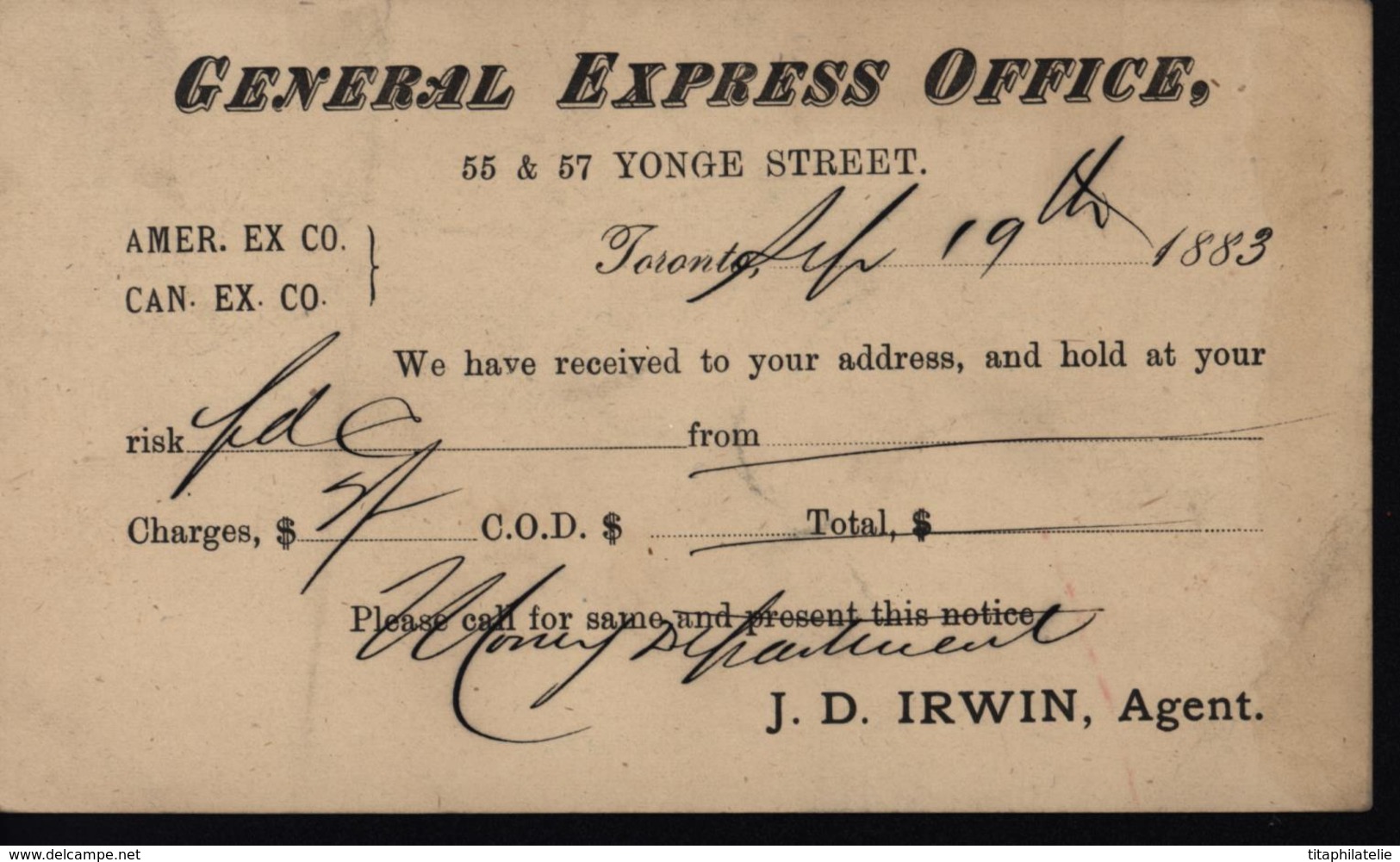 Entier Victoria Bleu Repiqué Au Dos Général Express Office CAD TORONTO CANADA SEPT 19 2 M 83 Killer 1 - 1860-1899 Regering Van Victoria