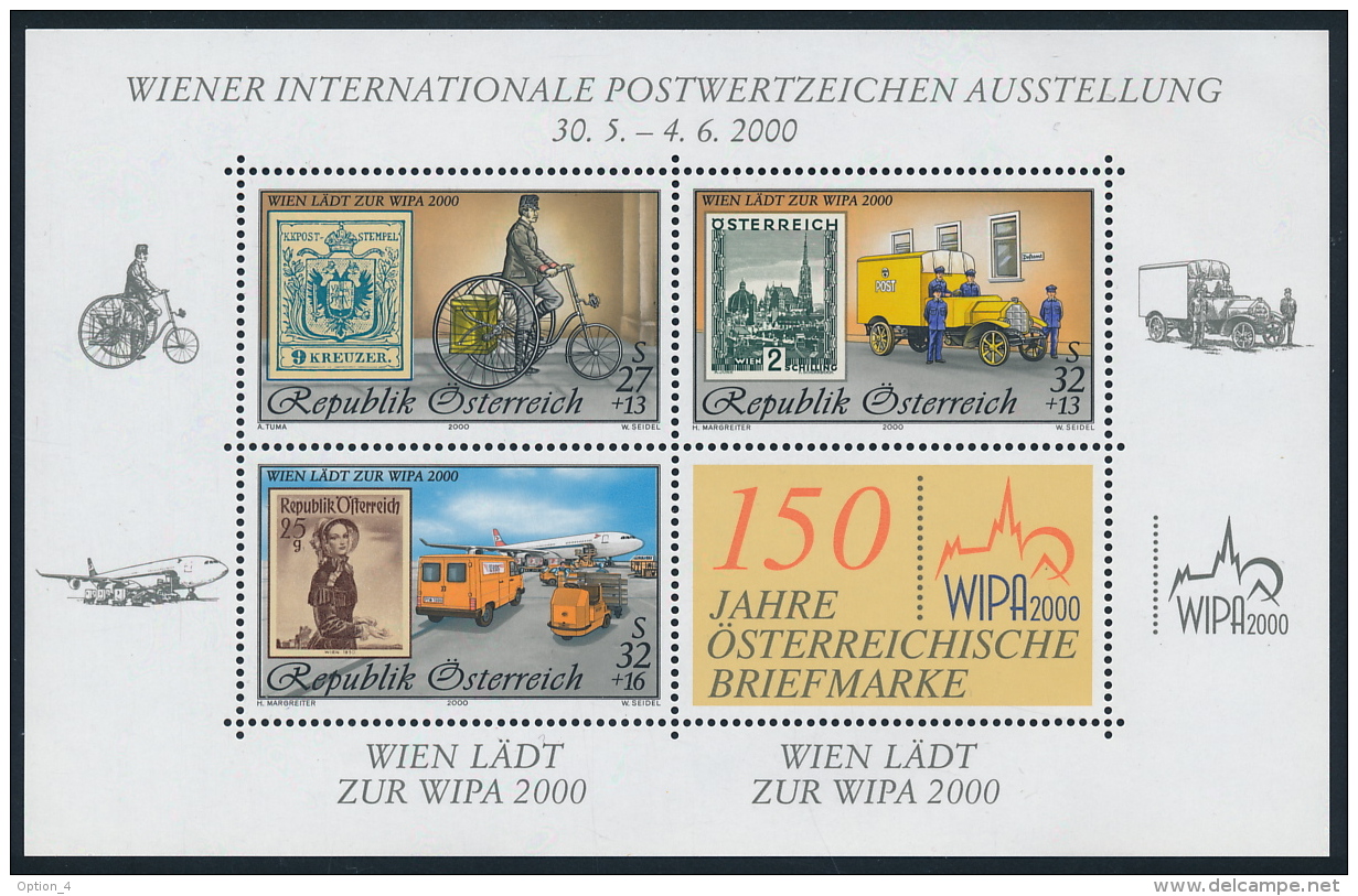 Österreich Austria 2000 ANK 2335-37 Mi 2222+2270+2292 (II) Block 14 WIPA Postman Van Airport Stamp On Stamp MNH - Blocks & Kleinbögen