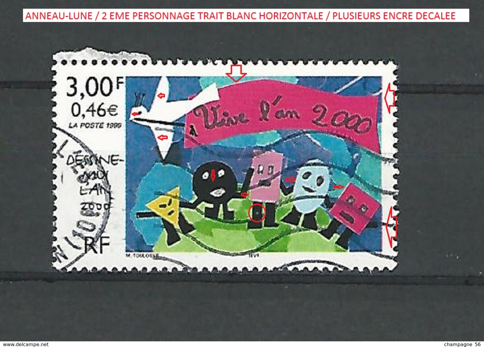 VARIÉTÉS FRANCE  1999  N° 3260  OEUVRE DE MORGANE TOULOUSE 9 ANS  PHOSPHORESCENTE OBLITÉRÉ YVERT TELLIER 0.60 € - Used Stamps