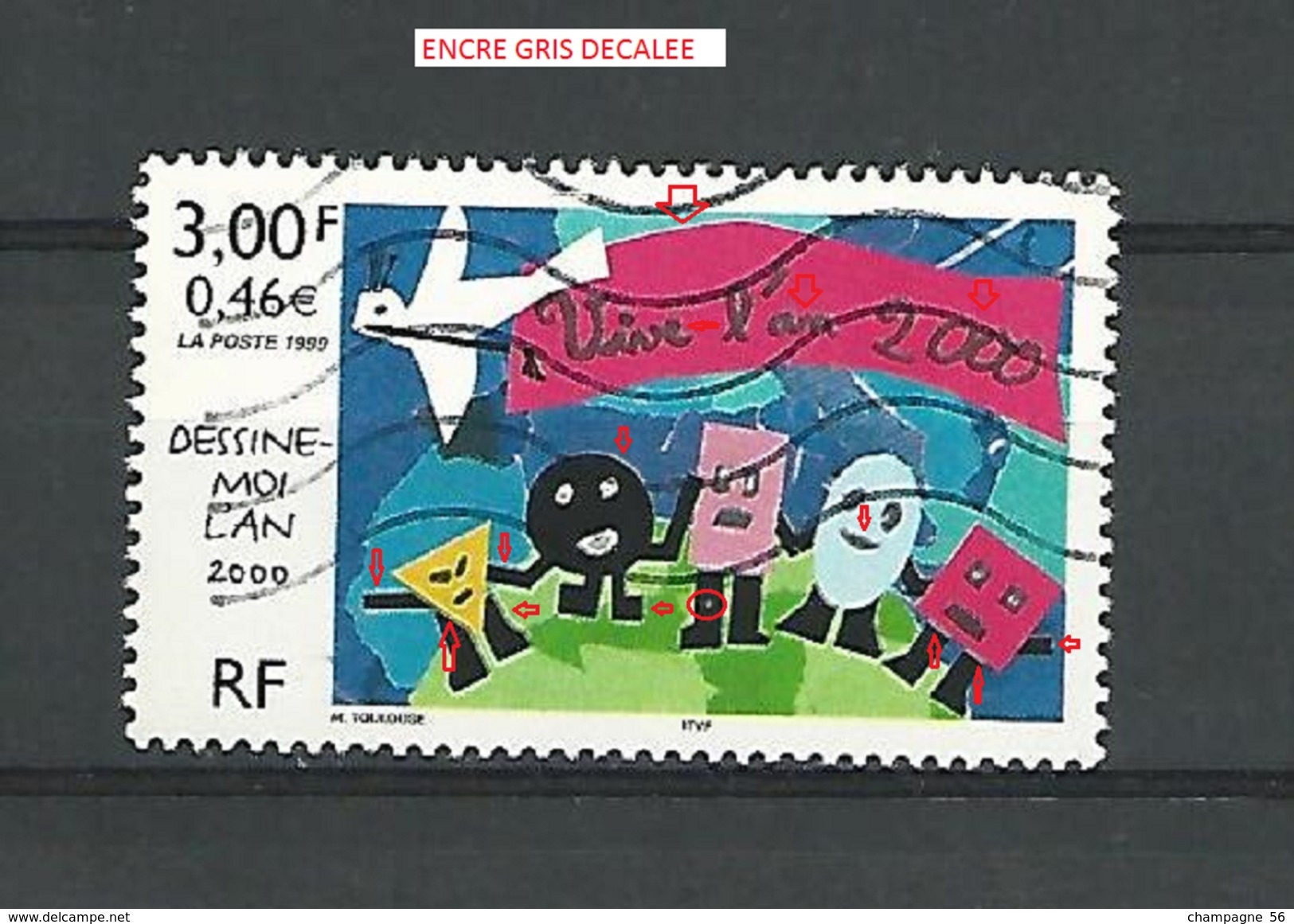 VARIÉTÉS FRANCE  1999  N° 3260  OEUVRE DE MORGANE TOULOUSE 9 ANS  PHOSPHORESCENTE OBLITÉRÉ YVERT TELLIER 0.60 € - Oblitérés