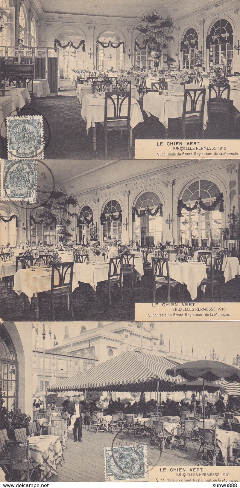 Bruxelles Kermesse 1910 - Le Chien Vert Lot De 4 Cartes (animation, Peu Vue) - Pubs, Hotels, Restaurants