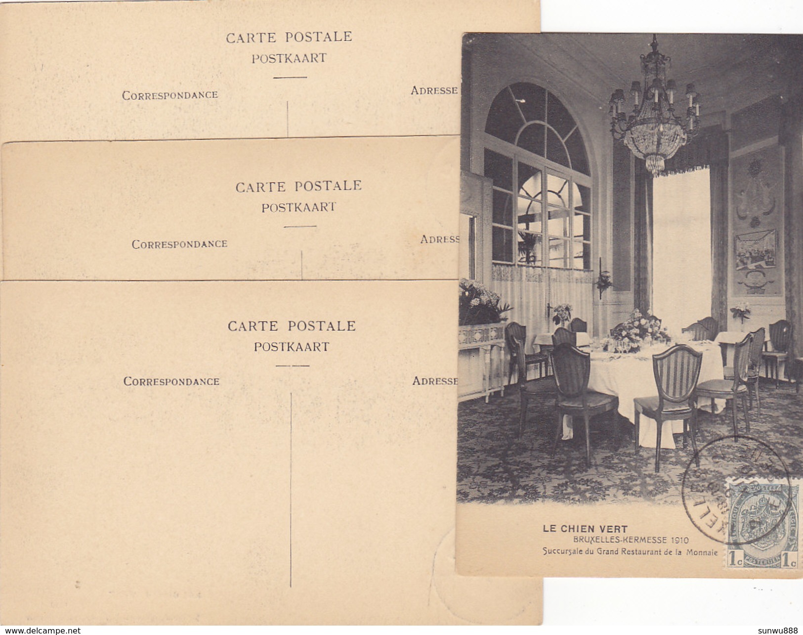 Bruxelles Kermesse 1910 - Le Chien Vert Lot De 4 Cartes (animation, Peu Vue) - Pubs, Hotels, Restaurants