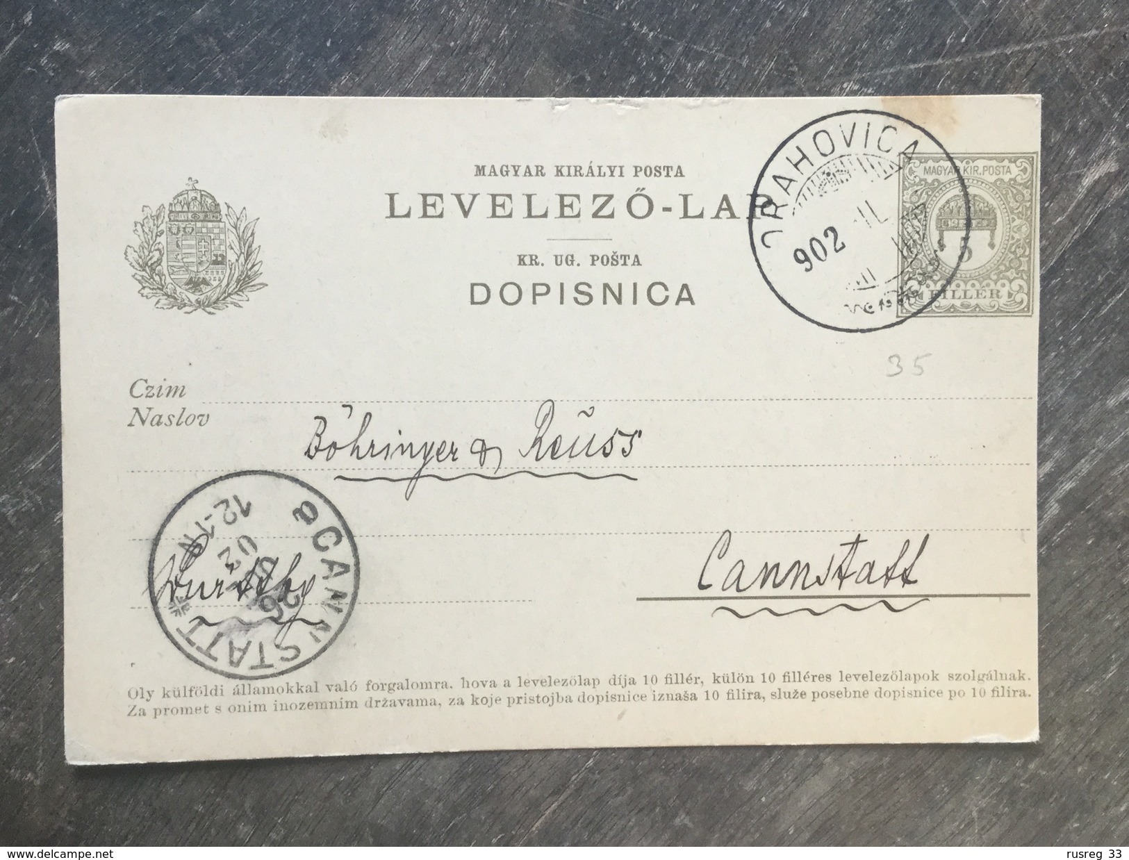 B20 Ungarn Hungary Hongrie Ganzsache Stationery Entier Postal P 30 Von Orahovica Nach Cannstatt - Postal Stationery