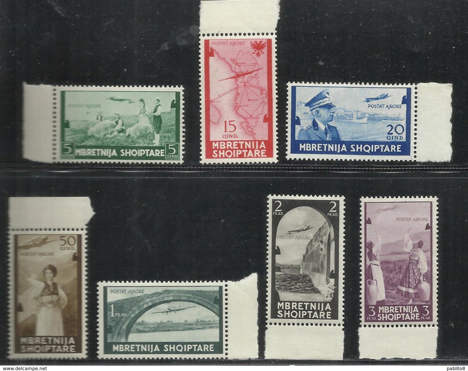 ALBANIA SHQIPTARE 1940 AIR MAIL POSTA AEREA SERIE ORDINARIA COMPLETA COMPLETE SET MNH - Albanie