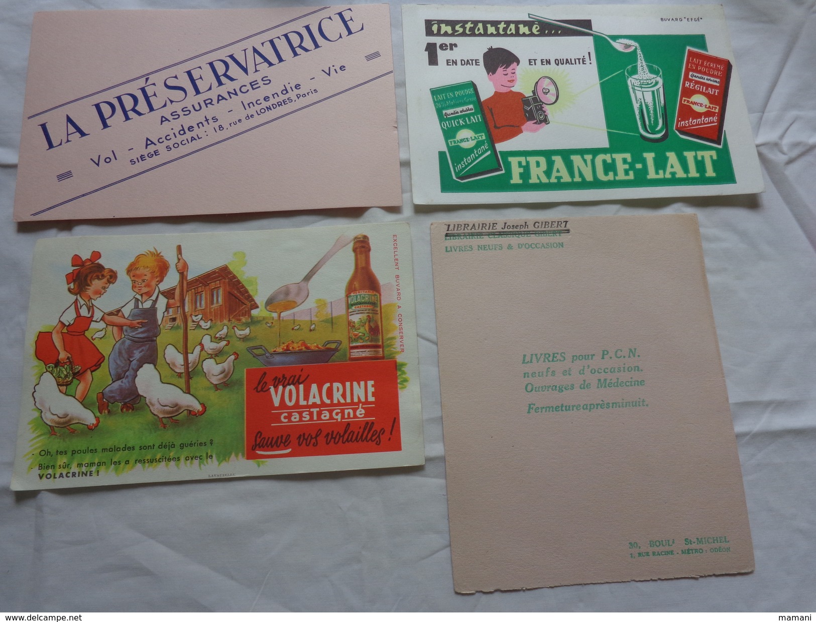 4 Buvards -librairie Joseph Gibert-assurance-lait--le Vrai Volacrine Sauve Les Volailles Poussins Enfant - Autres & Non Classés