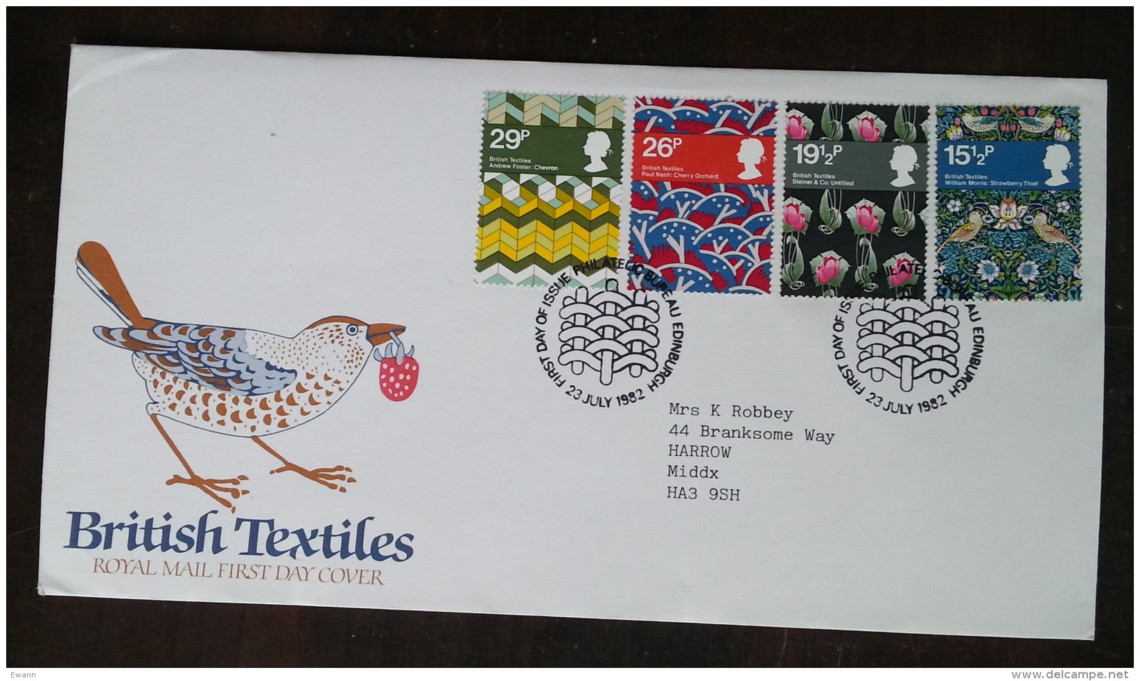 GRANDE-BRETAGNE - FDC 1982 - YT N°1052 à 1055 - Textiles Britanniques - 1981-1990 Dezimalausgaben