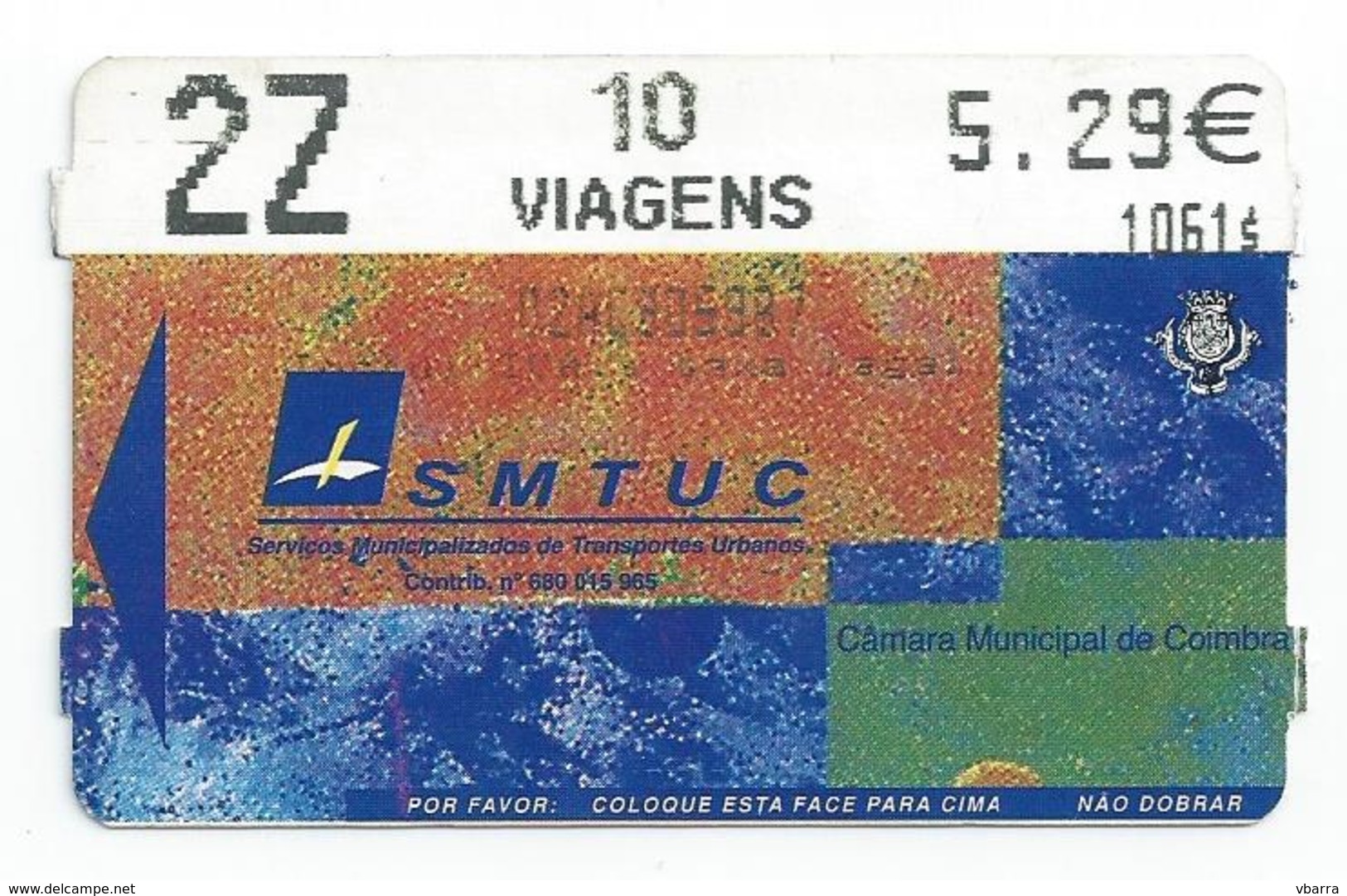 SMTUC Coimbra Portugal  10 Travel Ticket - Europe