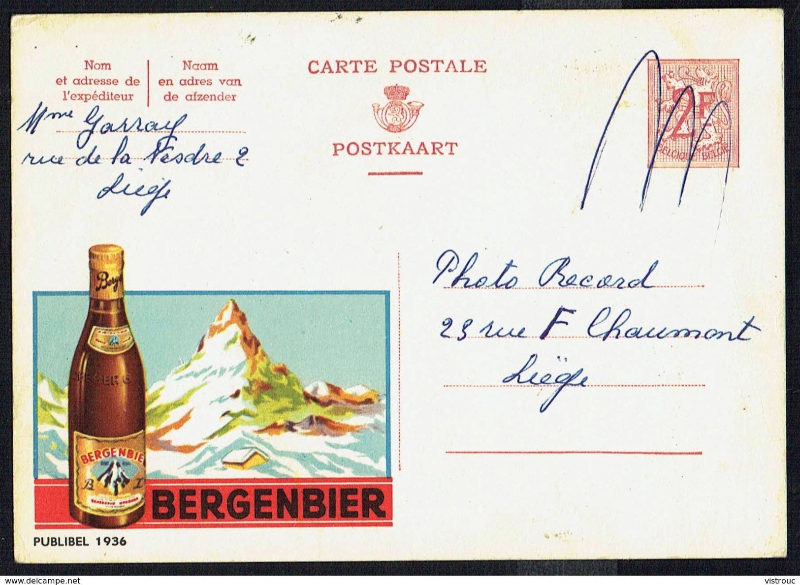 CP Public. N° 1936 - " Bière BERGENBIER " -  Usagée / Used. - Publibels