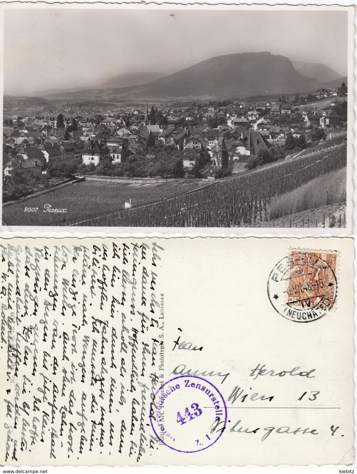 CH Neuenburg - Peseux  Gelaufen 1948 Mit Zensurstempel - Peseux