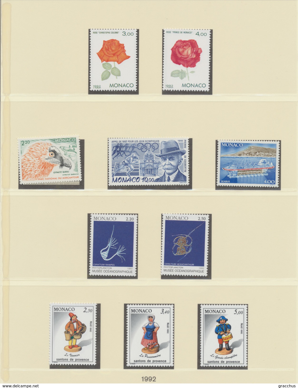 Monaco, Année 1992 Complète Sauf Les N°1832 Et 1833, ** LUXE,  Hors Les Feuilles De Présentation - Full Years