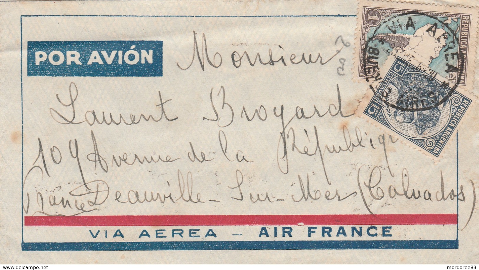 ARGENTINE LETTRE BUENOS AIRES VIA AERA 1936 POUR DEAUVILLE -   TDA105 - Lettres & Documents