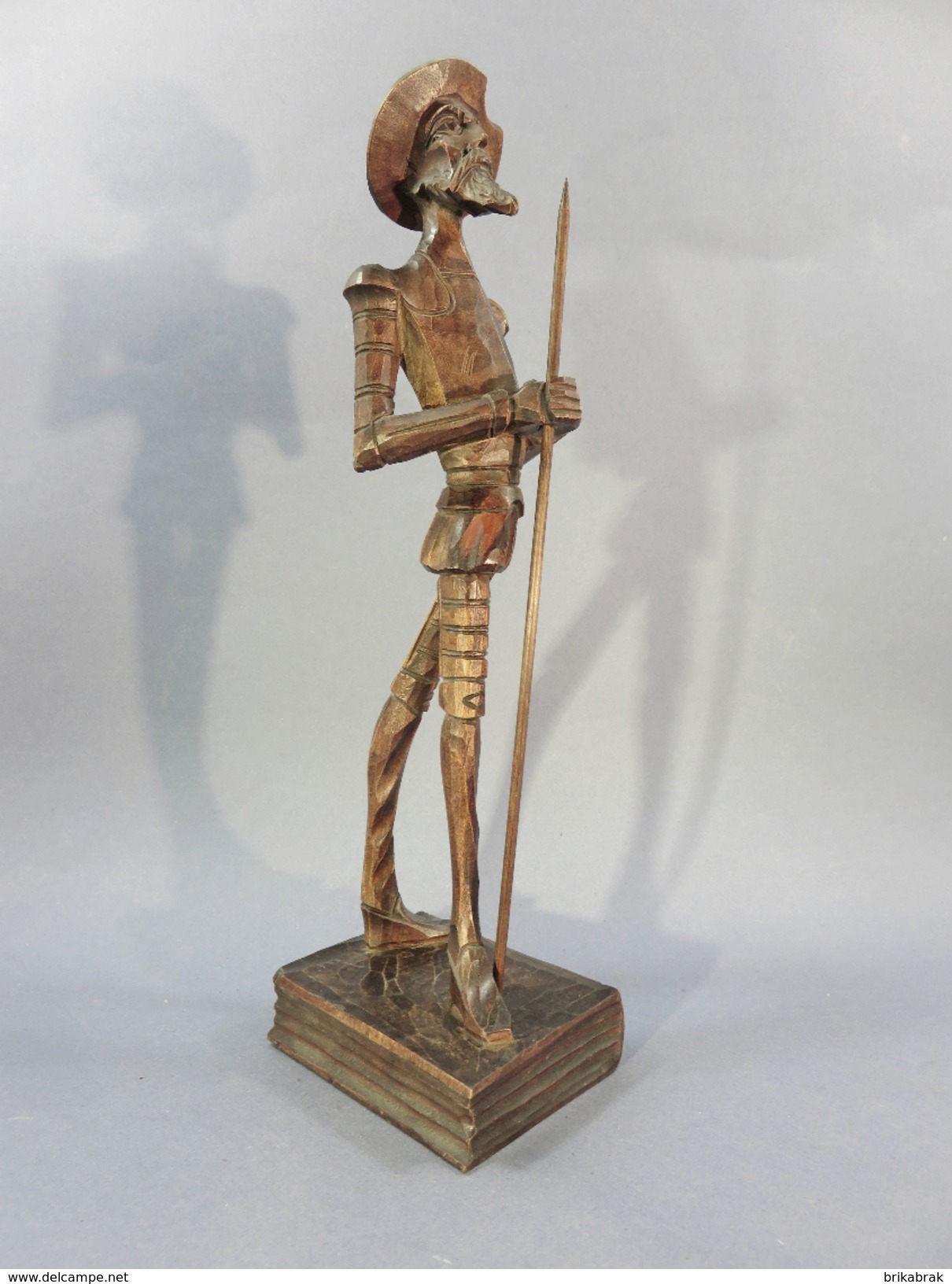 * STATUE DON QUICHOTTE AU LIVRE # Sculpture Cervantes Souvenir Espagne Art Populaire Littérature Livre Sancho - Wood