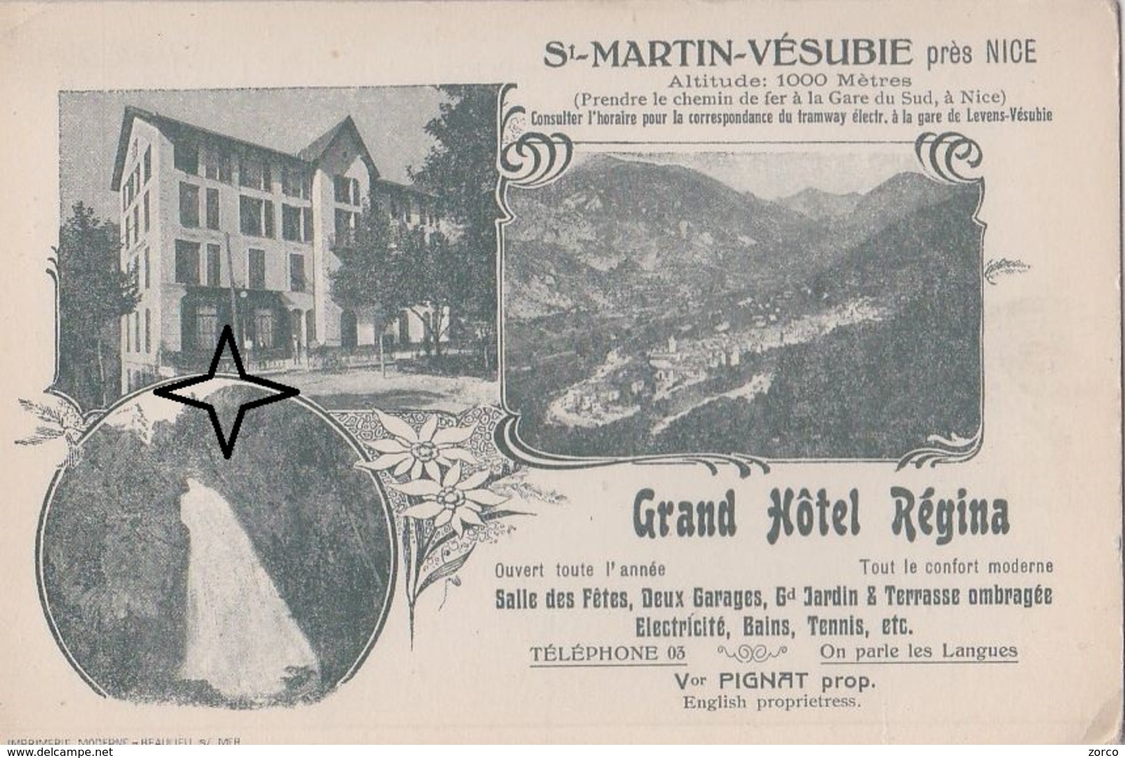 SAINT MARTIN VESUBIE  Carton Pub Du "GRAND HÔTEL REGINA" - (2 Scans). - Saint-Martin-Vésubie