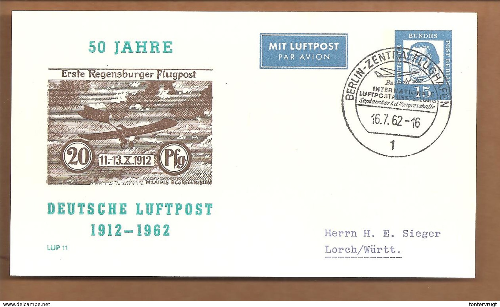 Berlin PP31 50 Jahre Deutsche Luftpost 1912-1962. Sstpl - Private Postcards - Used