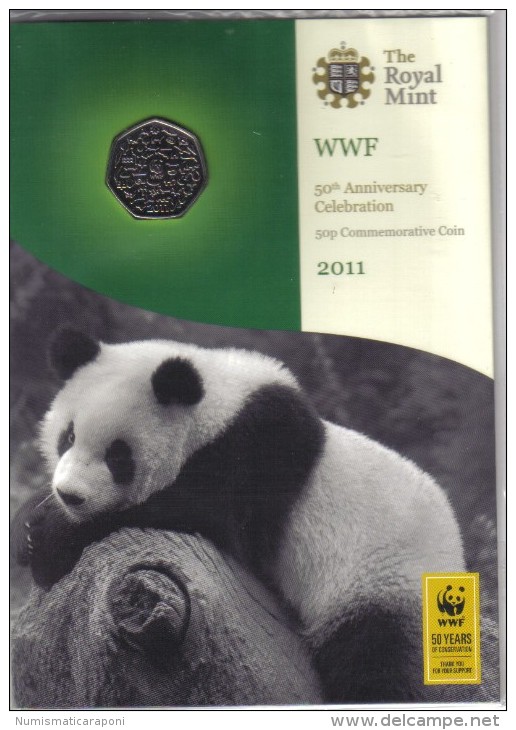 WWF 50° ANNIVERSARY CELEBRETION 50 PENCE GRAN BRETAGNA 2011 IN BLISTER UFFICIALE SUPER OFFERTA - Maundy Sets  & Conmemorativas