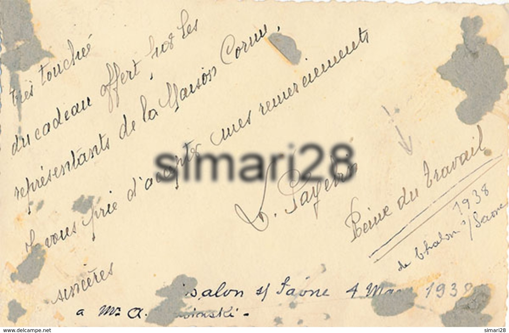 CHALONS SUR SAONE - PHOTO (FORMAT CARTE POSTALE) - REINE DU TRAVAIL 4 MARS 1938 - Chalon Sur Saone