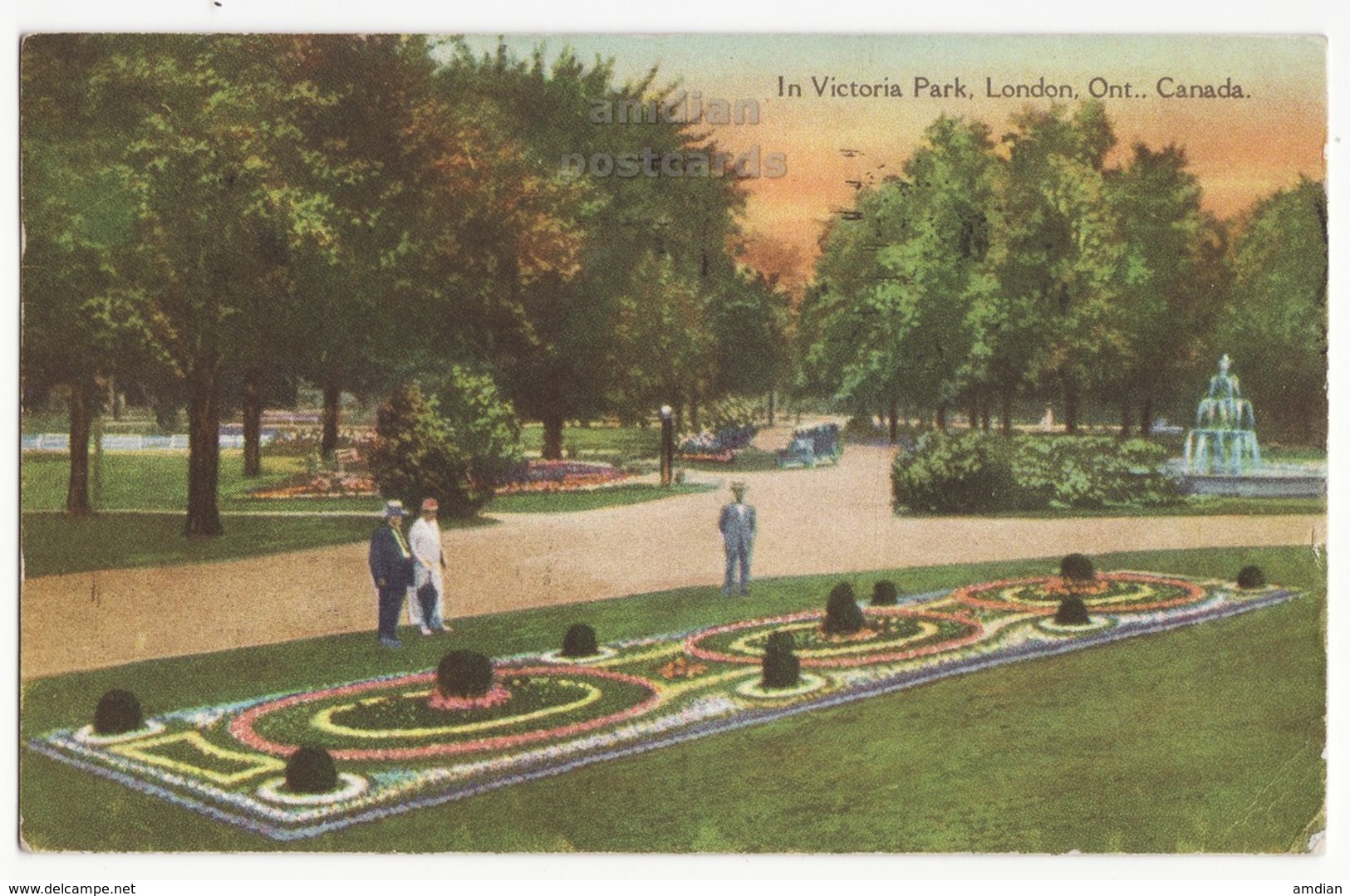 LONDON ONTARIO Victoria Park Scene, People, Gardens, C1928 Vintage Canada Postcard - London