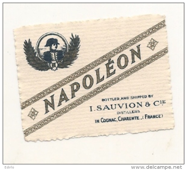 étiquette -  1900/1930 - Mini étiquette Mignonette - Flask - Distillerie Sauvion COGNAC  Napoléon - Whisky