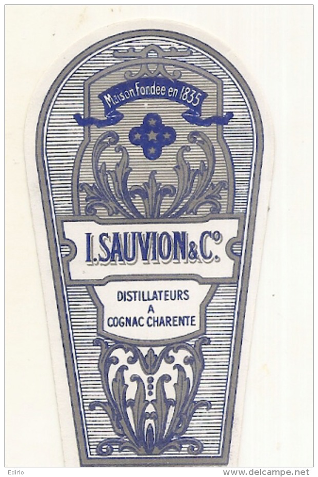 étiquette -  1900/1920 - Mini étiquette Mignonette - Flask - COGNAC - SAUVION   - 5cm - Whisky