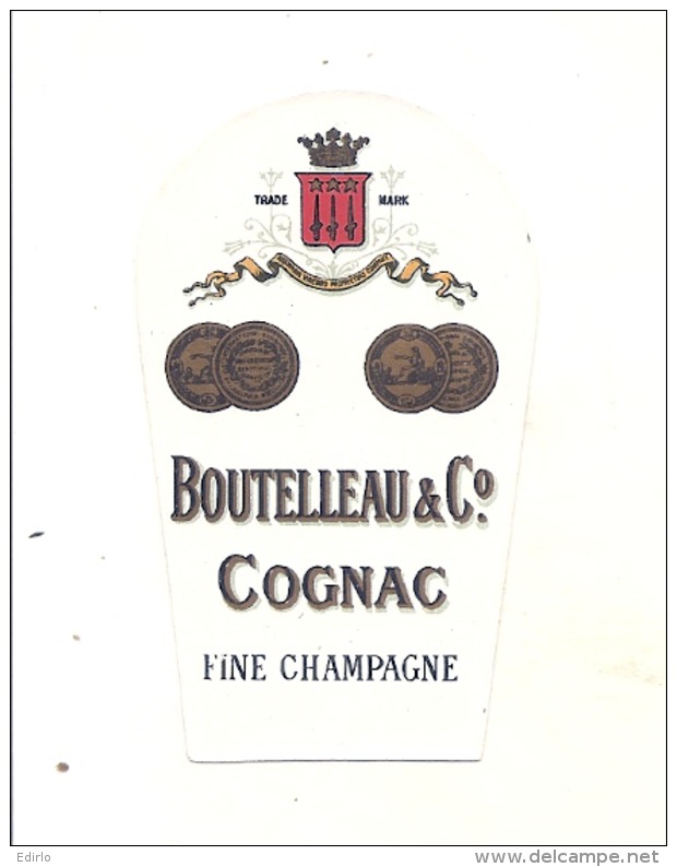 étiquette -  1900/1940 - Mini étiquette Mignonette - Flask -COGNAC BOUTEILLEAU  Fine Champagne  -  5cm - Whisky