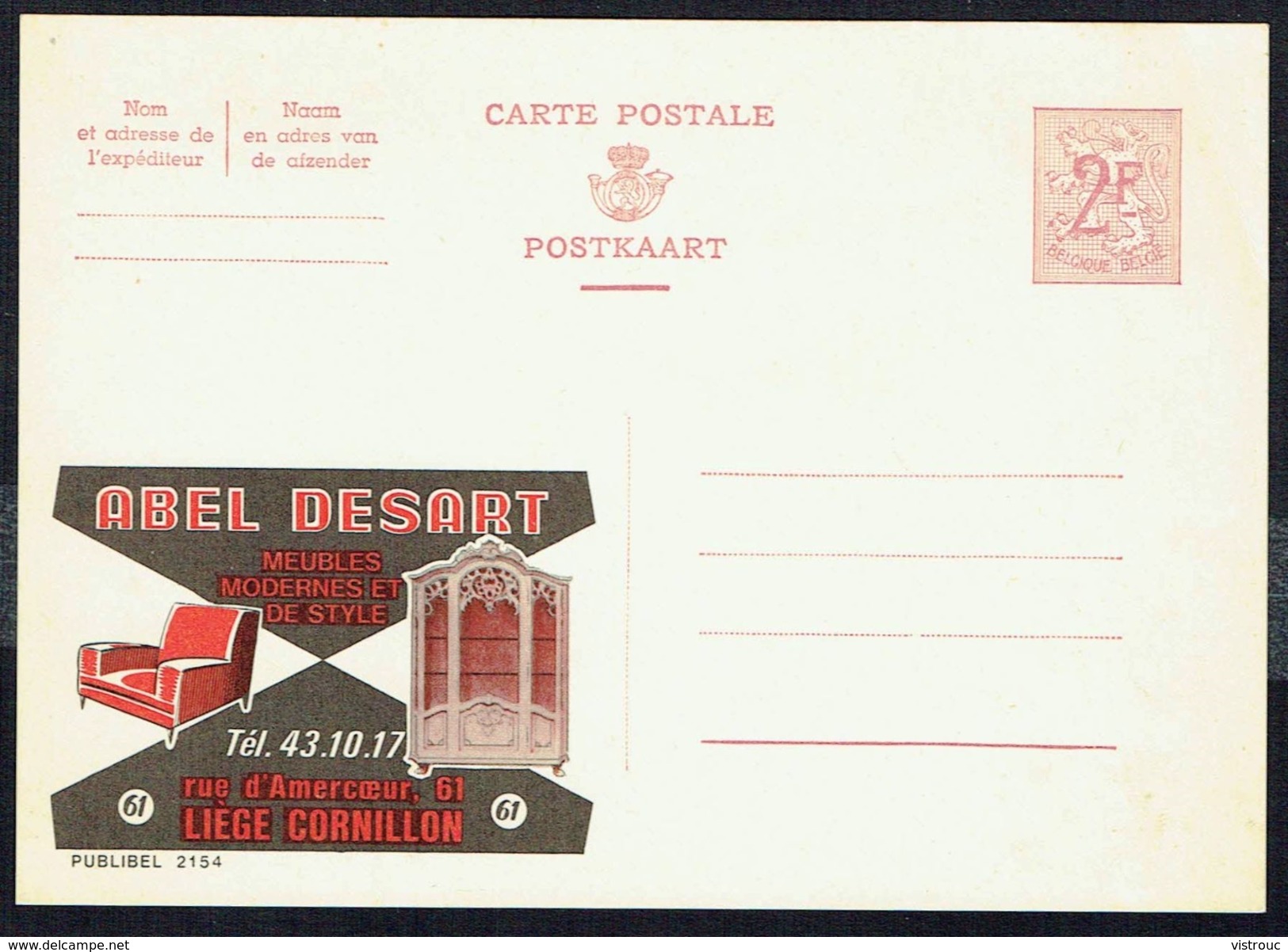 CP Public. N° 2154 - " Meubles ABEL DESART " -  Neuve / Not Used. - Publibels