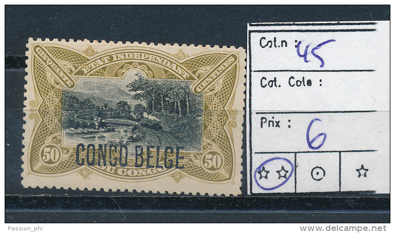 BELGIAN CONGO  1909 ISSUE TYPO. COB 45 MNH POSTFRIS SANS CHARNIERE - Ungebraucht