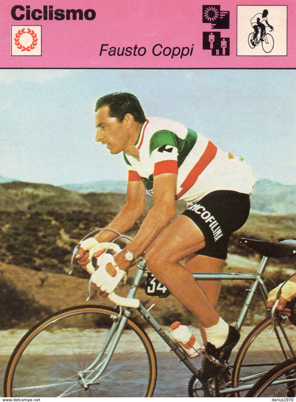 Fausto Coppi - Scheda Tecnica A Colori Del 1977 Edita Dalla Rizzoli - Ciclismo