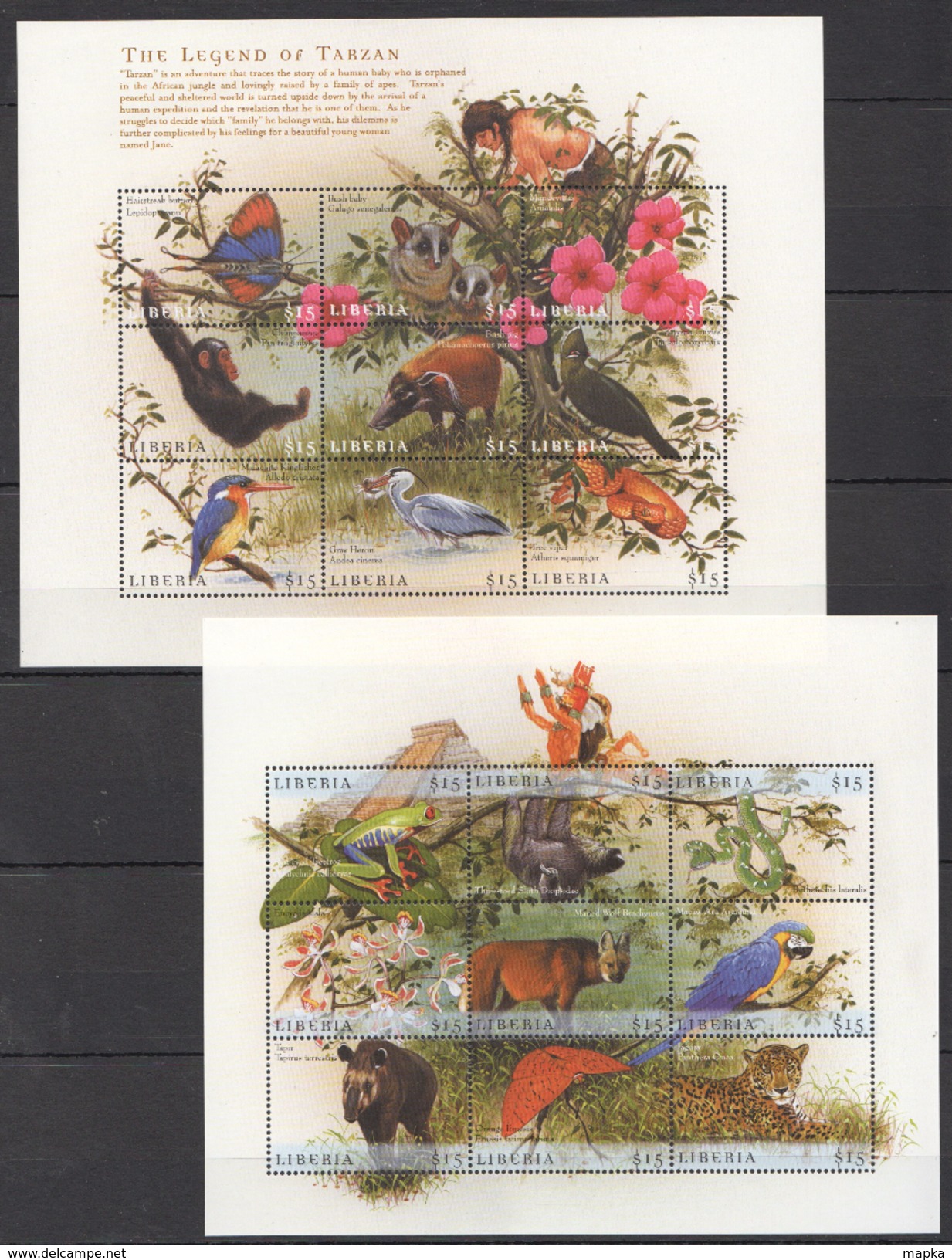 D60 LIBERIA FAUNA ANIMALS BIRDS REPTILES THE LEGEND OF TARZAN 2KB MNH - Sonstige & Ohne Zuordnung