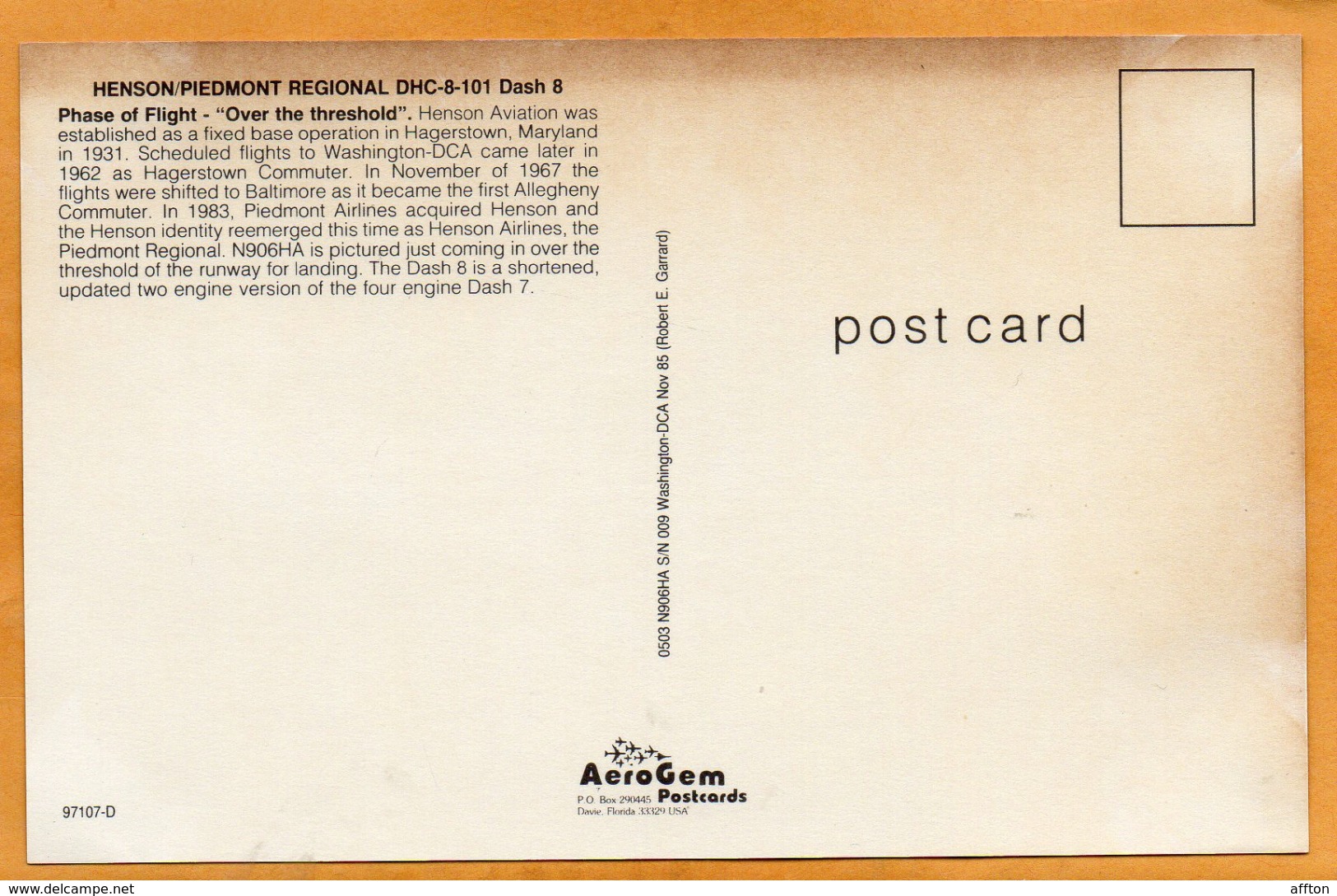 Henson Pidemont DHC-8-101 Postcard - 1946-....: Moderne