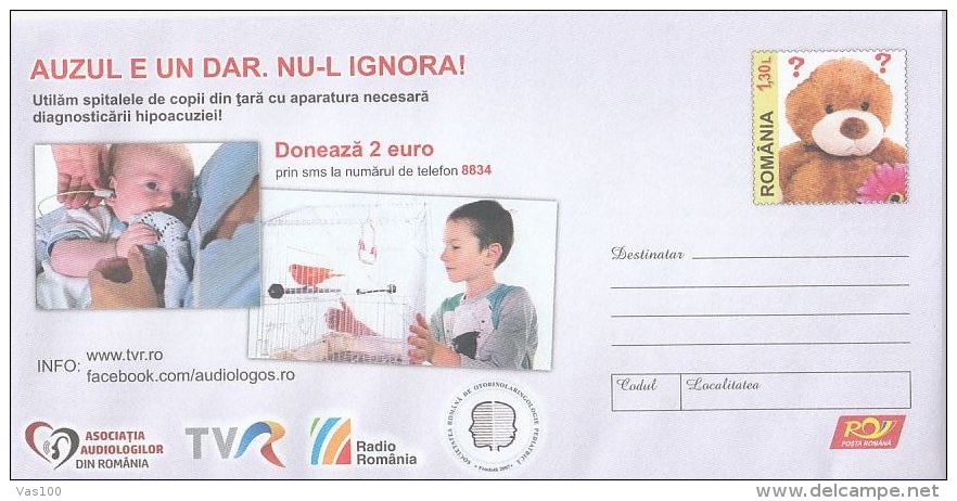 HANDICAPS, DONATION CAMPAIGN FOR DEAF CHILDRENS, COVER STATIONERY, ENTIER POSTAL, 2017, ROMANIA - Behinderungen