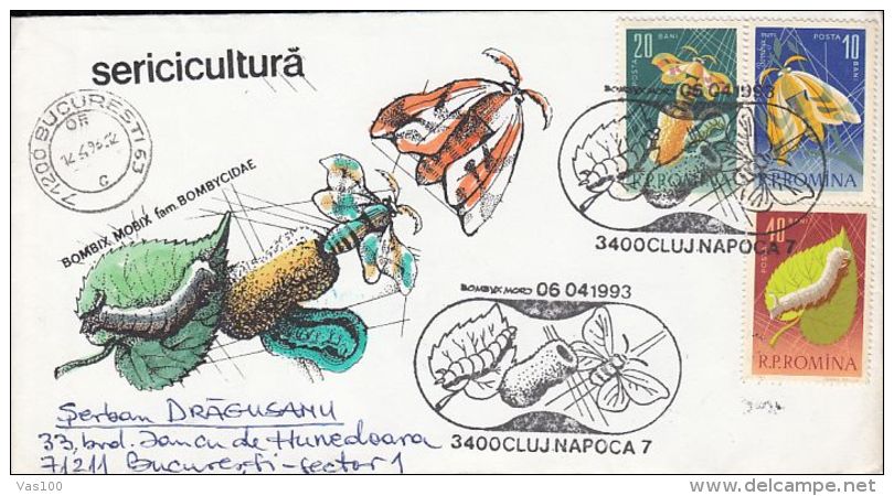 BUTTERFLIES,INSECTS, SILKWORMS, SILK MOTH, SERICULTURE, SPECIAL COVER, 1996, ROMANIA - Schmetterlinge