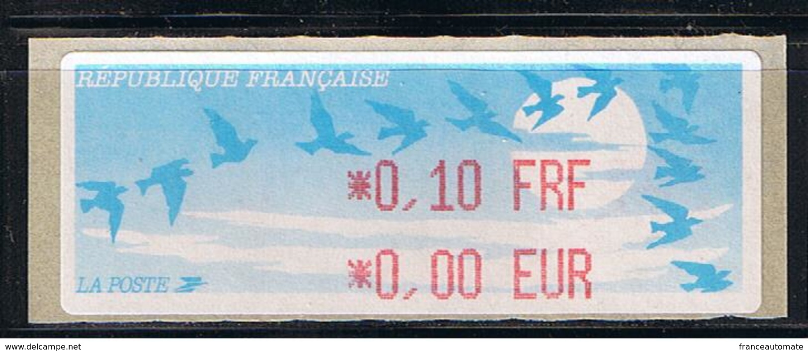 ATM, LISA1,0.10FRF/ 0.00EUR, VARIETE DU PROGRAMME AVEC PARITE FRF/EUR AU 1er JANVIER 1999, PAPIER JUBERT. - 1990 « Oiseaux De Jubert »