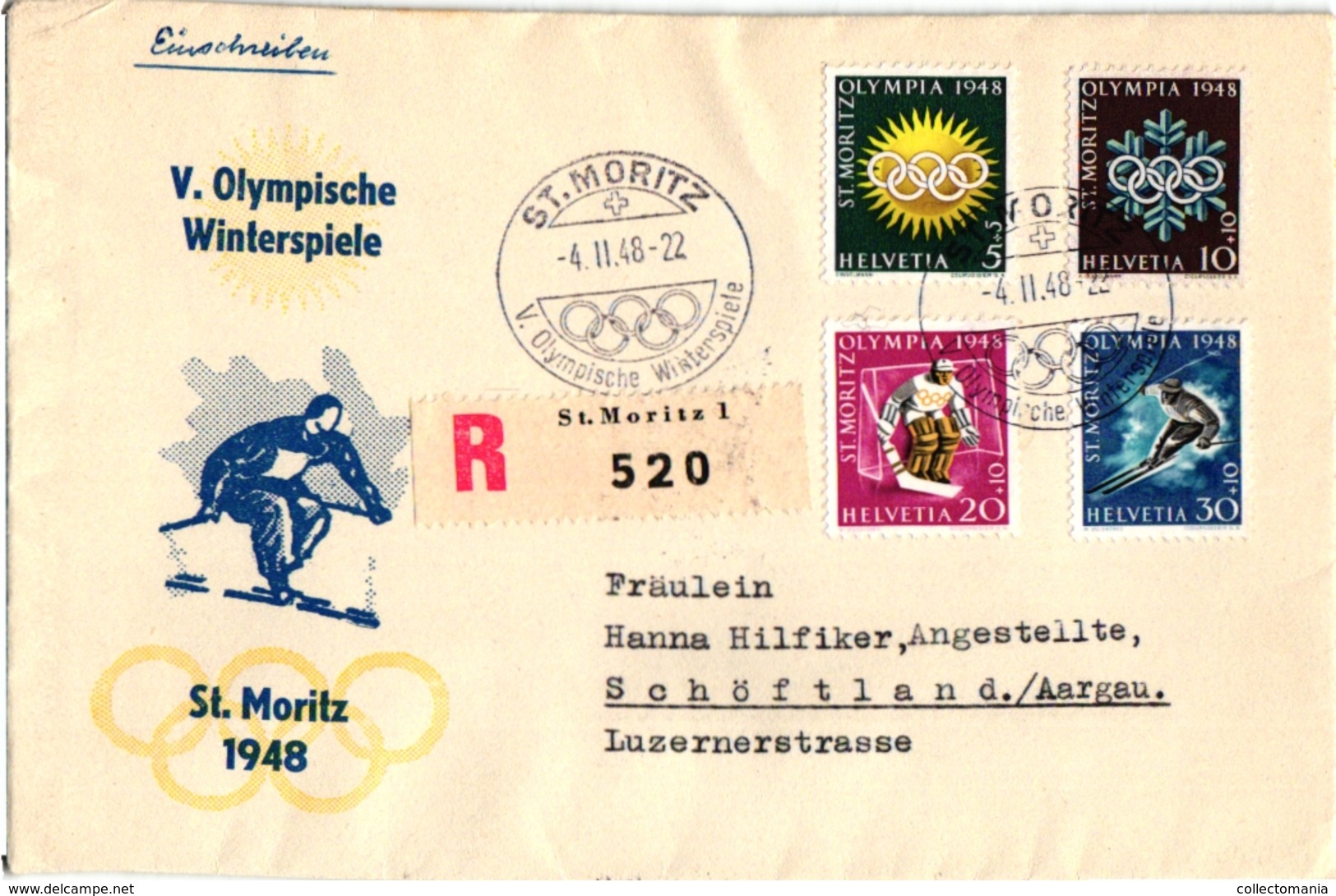 1 First Day Envelope Olympische Winterspiele St Moritz 1948 Suisse Skifahren - Sports D'hiver