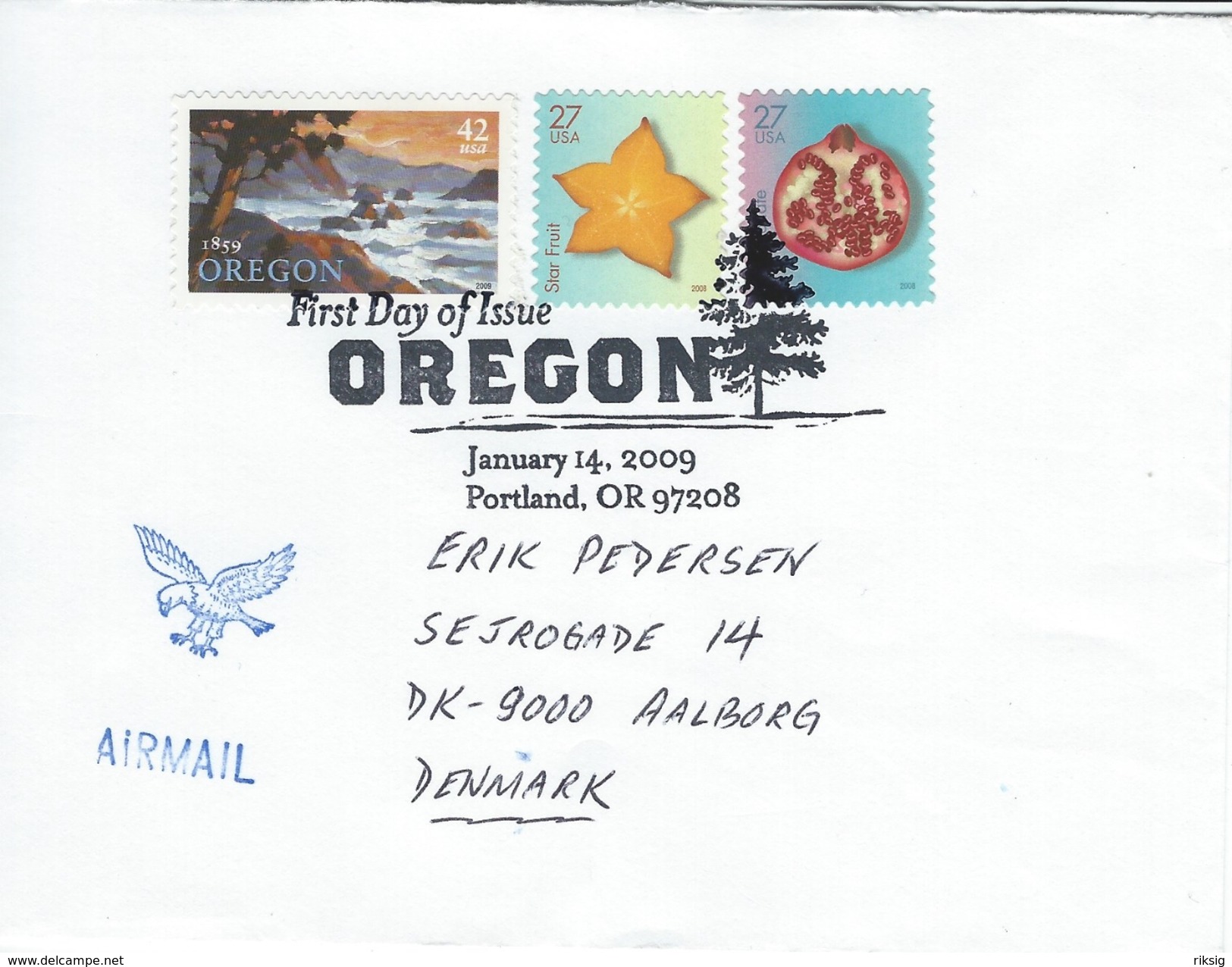 First Day Of Issue. Oregon. Sent To Denmark 2009.  H-1015 - 2001-2010