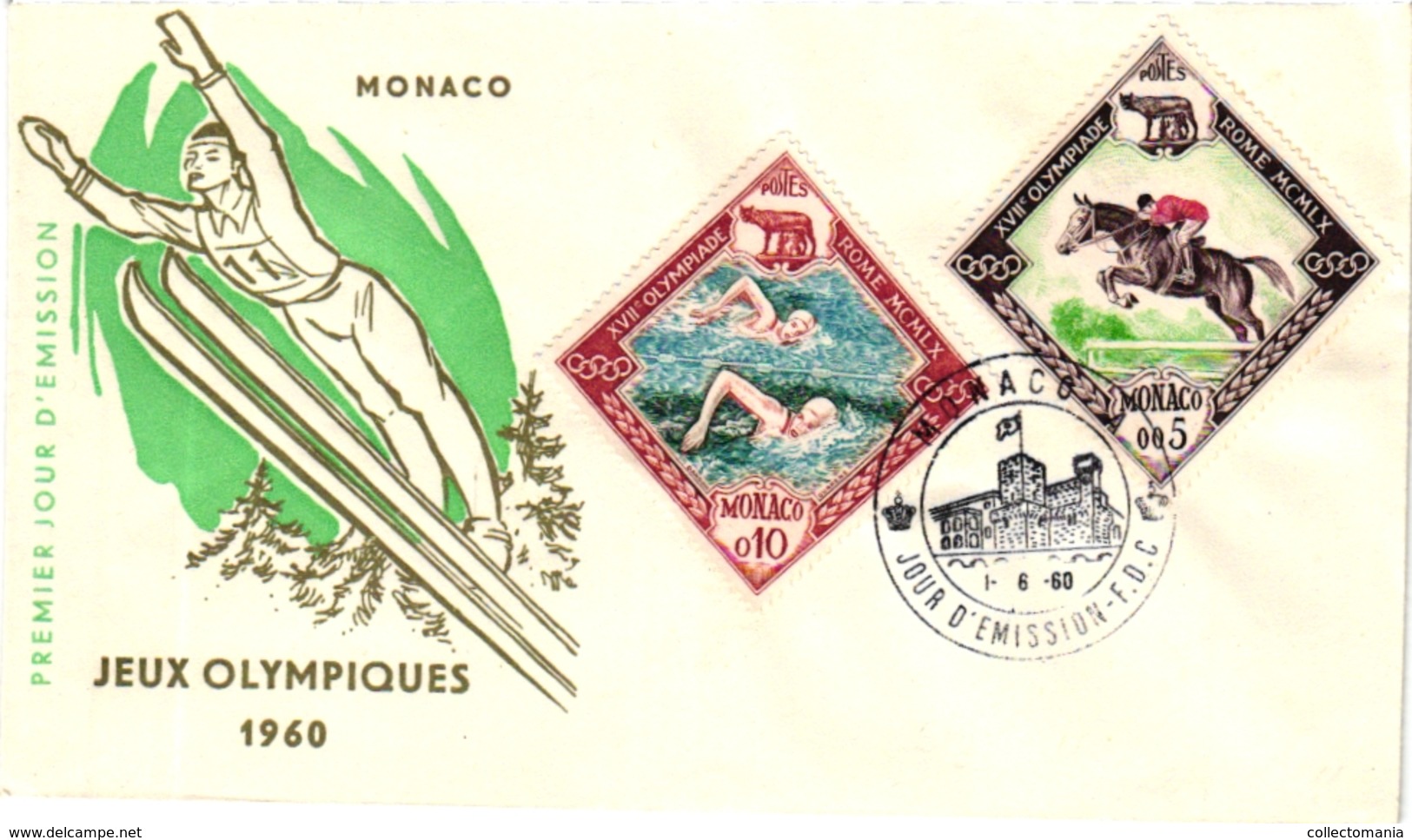 2 First Day Of Issue  Envelope  Jeux Olympiques 1960 MONACO  Premier Jour Emission  Ski - Sports D'hiver