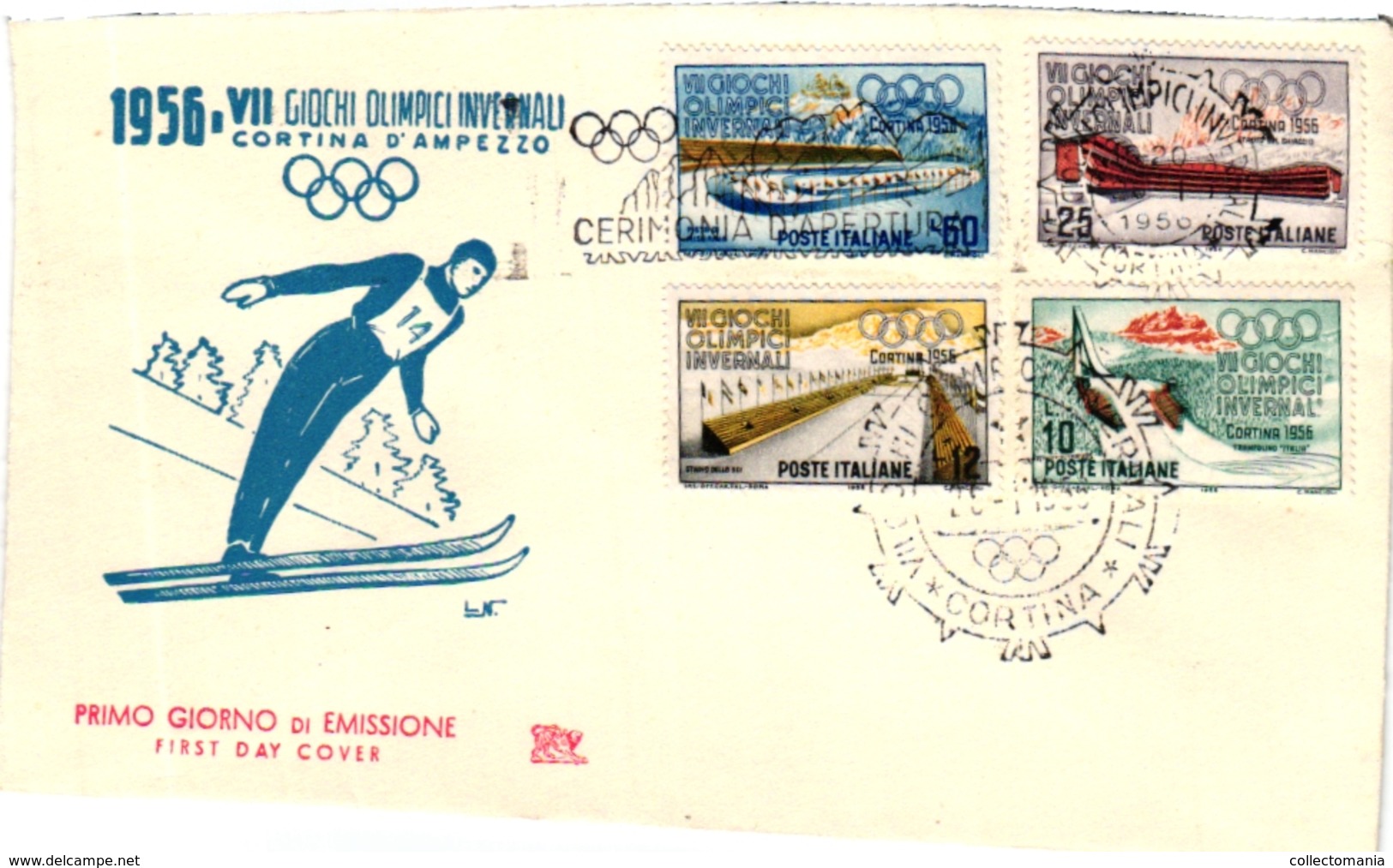 1 First Day Of Issue  Envelope  Jeux Olympiques   Premier Jour Emission 1956  Cortina Ampezzo Italia  Ski - Wintersport