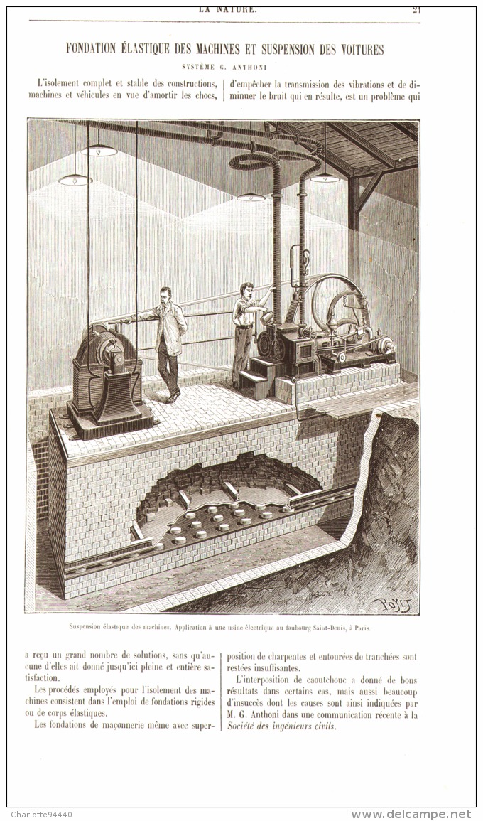 FONDATION ELASTIQUE DES MACHINES ET SUSPENSION DES VOITURES  1889 - Autres & Non Classés