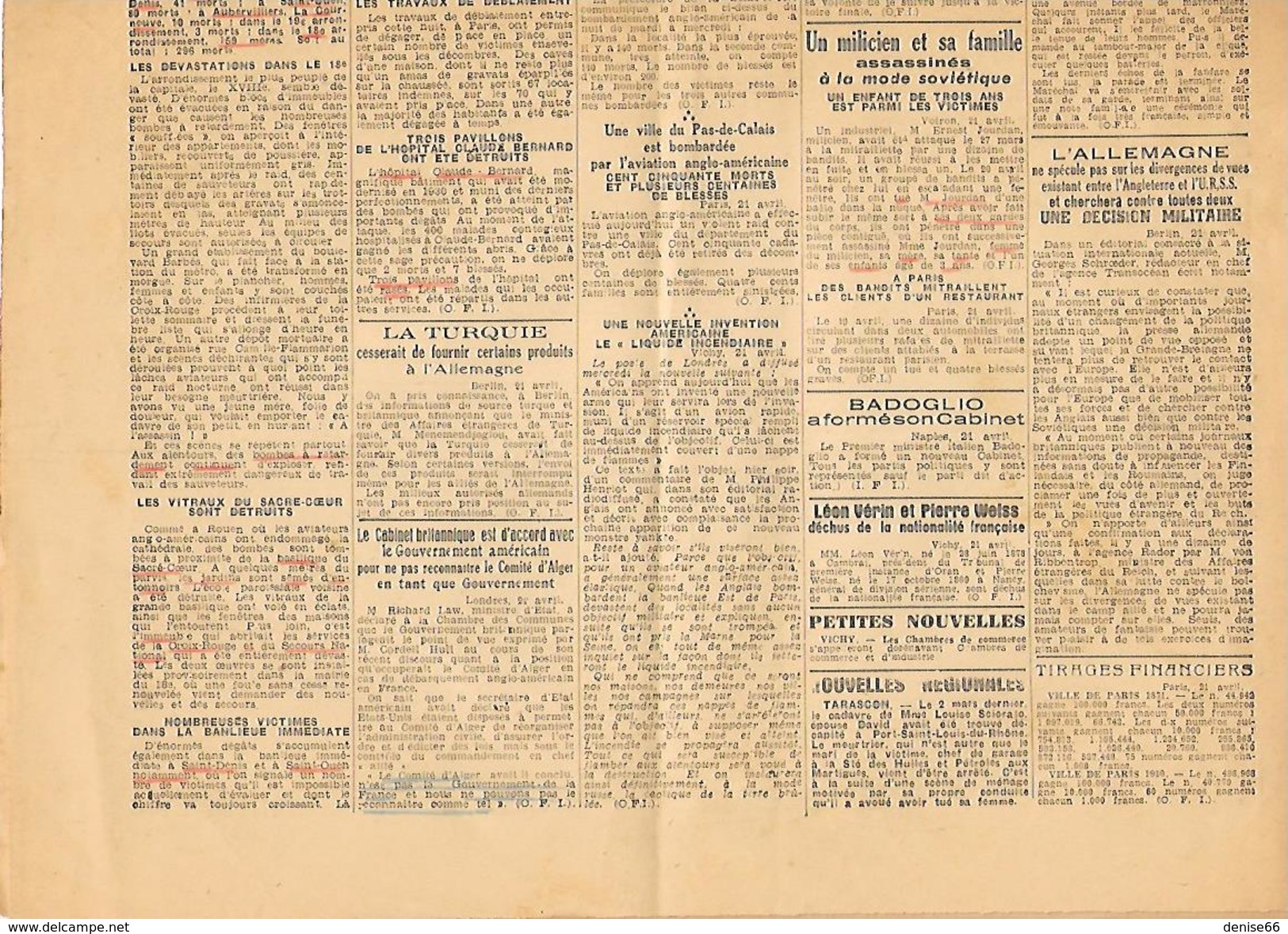 WW2 - 1944 - "L'ECLAIR" Journal Quotidien Du Midi - BOMBARDEMENTS ALLIES Sur Paris - - Documents Historiques