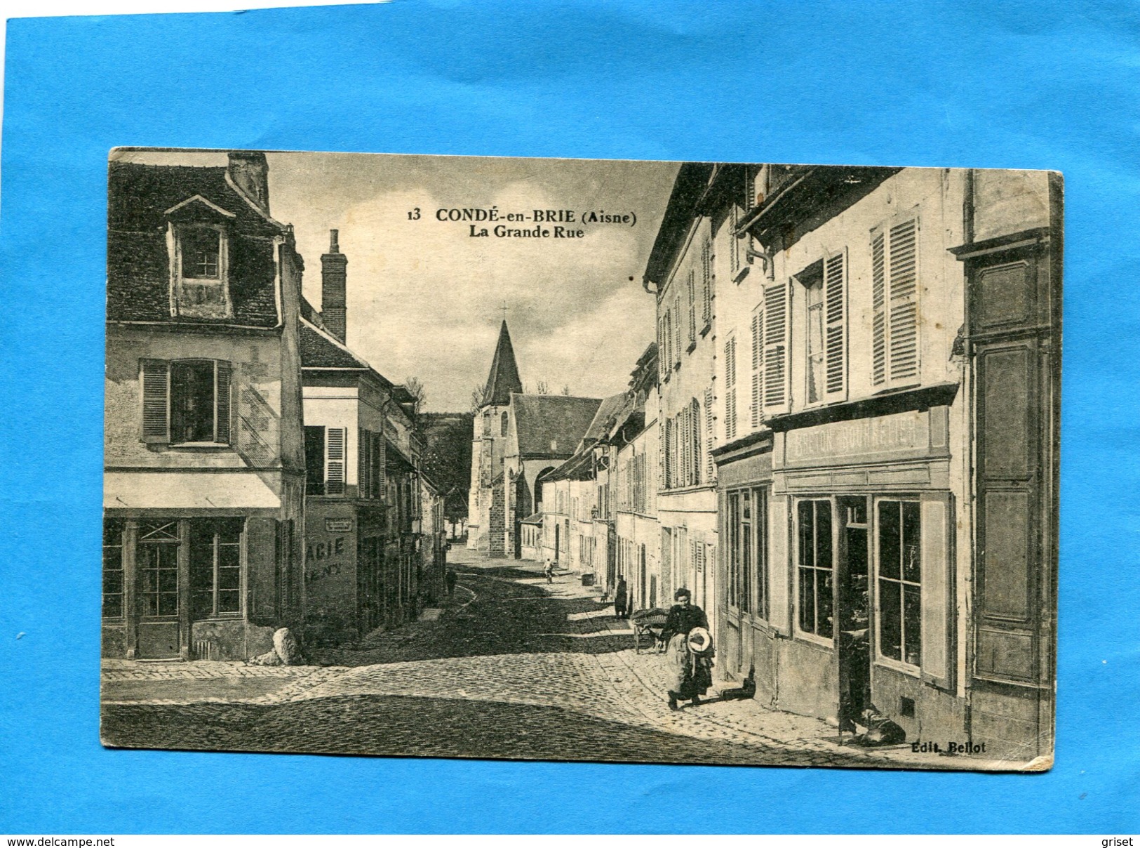Condé En Brie-lagrande Rue Animée-la Boutique Atelier Du Bourrelier-édition Bellot-a Voyagé En 1918 - Autres & Non Classés
