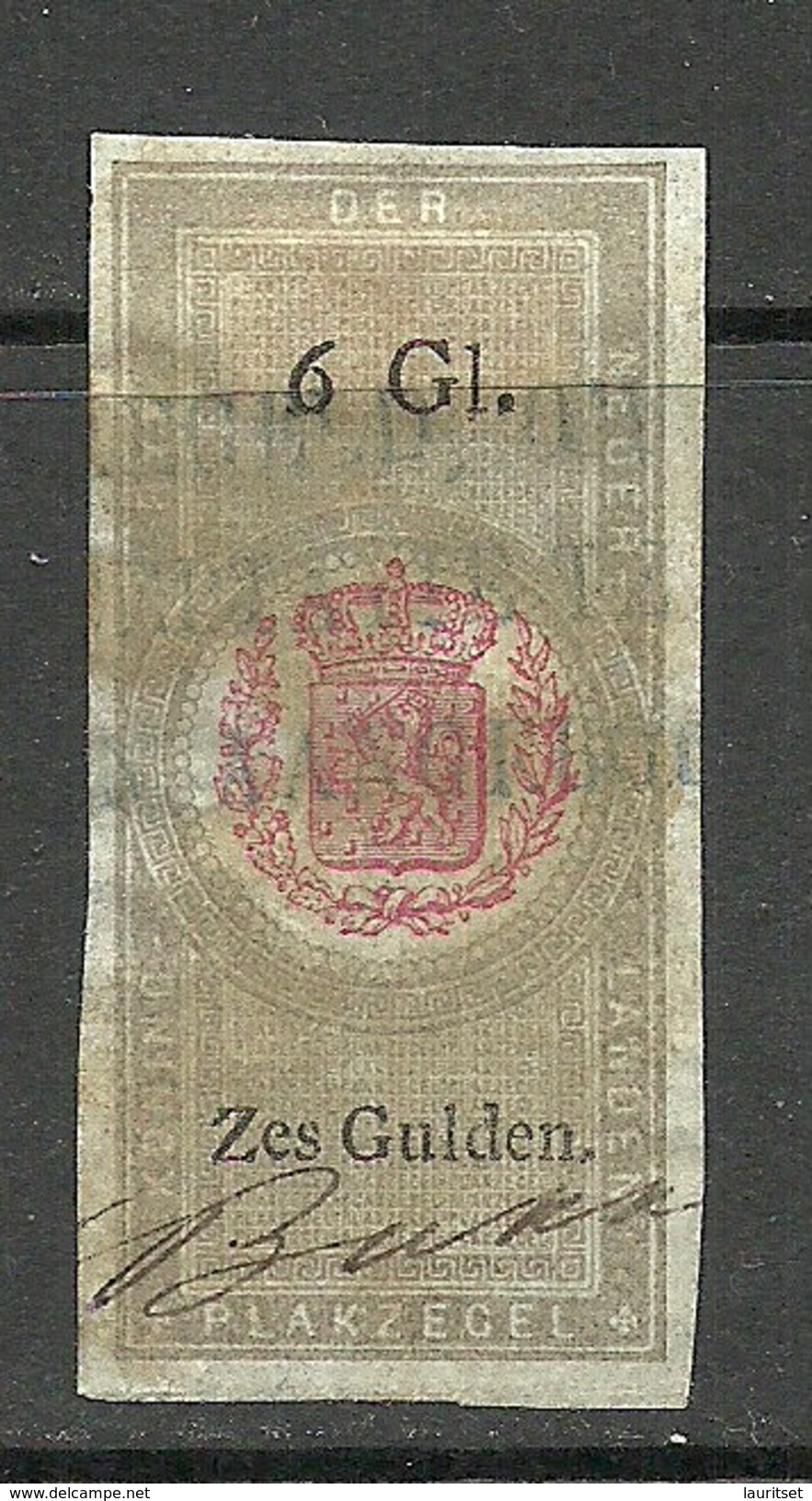 NEDERLAND Netherland Revenue Tax Plakzegel 6 Gulden O - Fiscaux