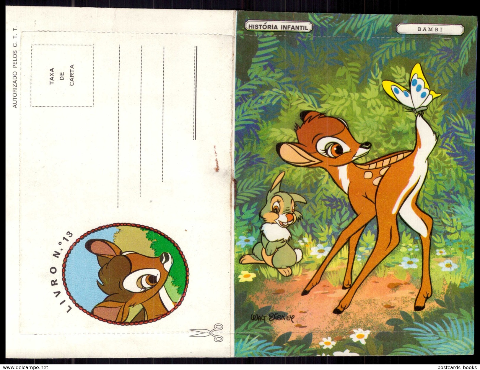 POSTAL Com LIVRO DISNEY Com BAMBI - Autorizado Pelos C.T.T. / CTT - Taxa De Carta. PORTUGAL Vintage Disney Postcard Book - Storia Postale