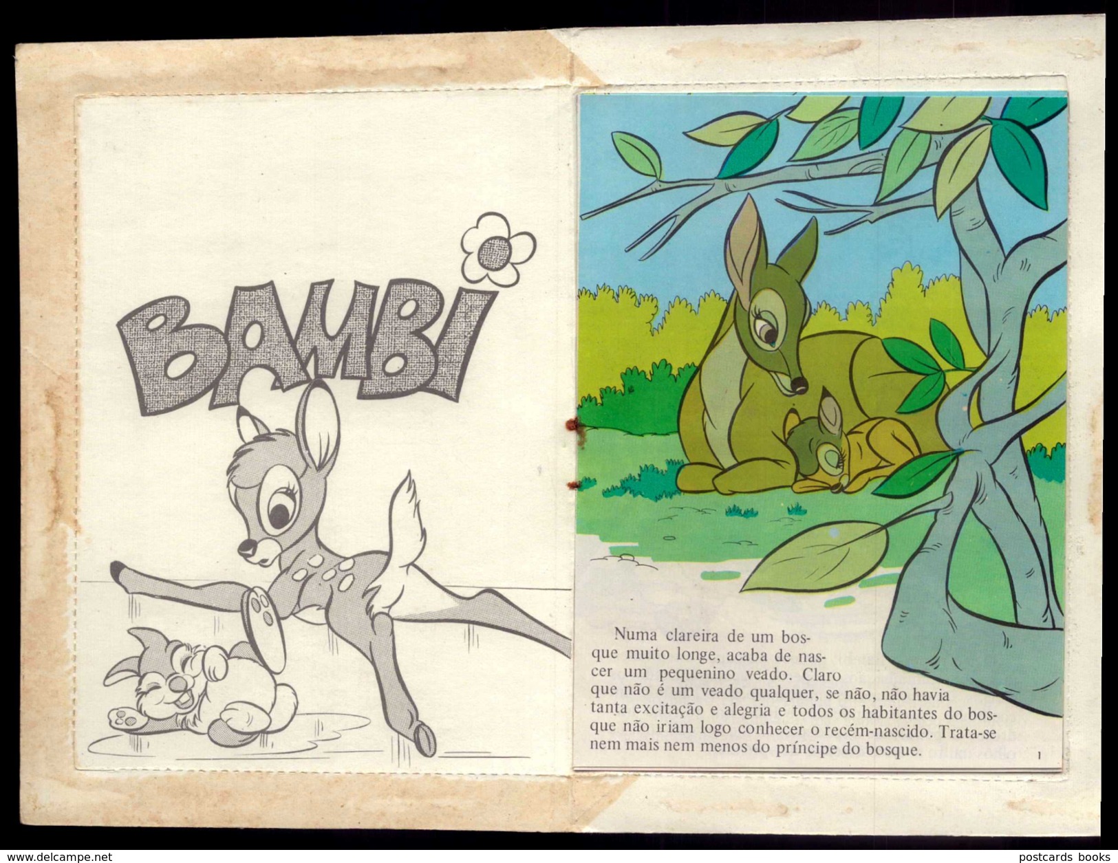 POSTAL Com LIVRO DISNEY Com BAMBI - Autorizado Pelos C.T.T. / CTT - Taxa De Carta. PORTUGAL Vintage Disney Postcard Book - Briefe U. Dokumente