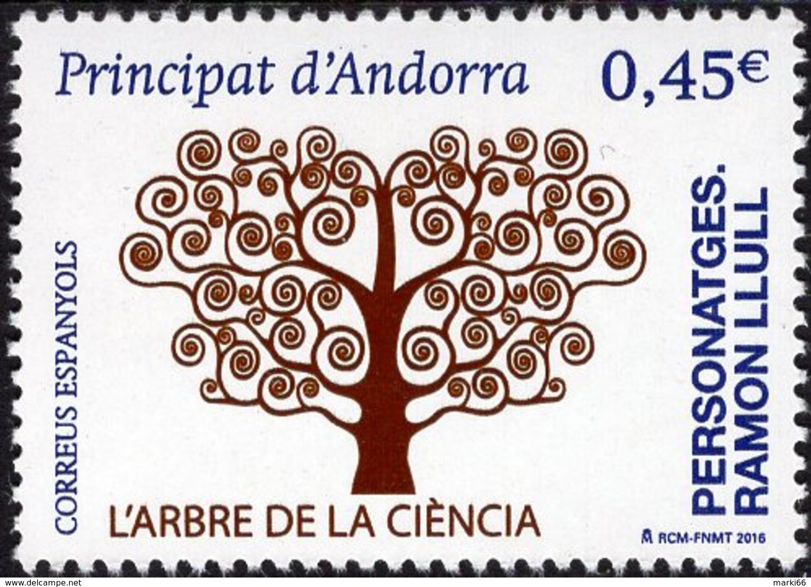 Spanish Andorra - 2016 - Ramon Llull - The Tree Of Science  - Mint Stamp - Neufs