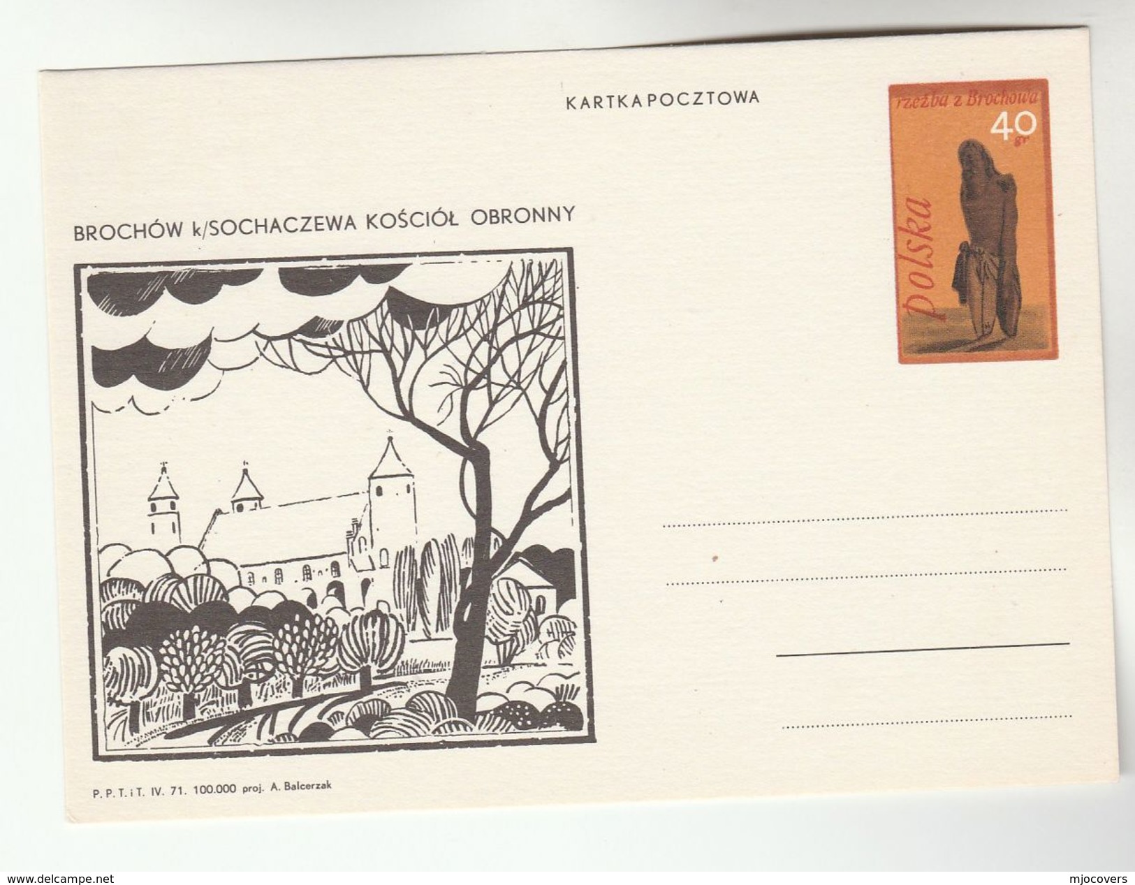 1971 POLAND Postal STATIONERY Illus BROCHOW CHURCH Card Cover Stamps Religion - Stamped Stationery