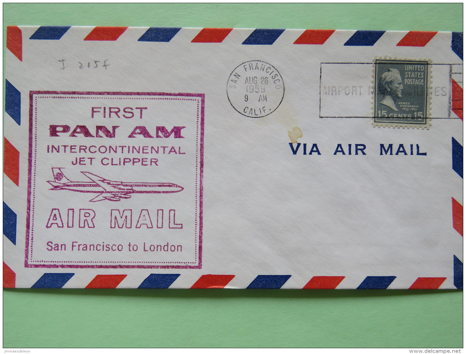 USA 1959 First Flight Cover San Francisco (London U.K. Back Cancel) Plane - James Buchanan - Covers & Documents