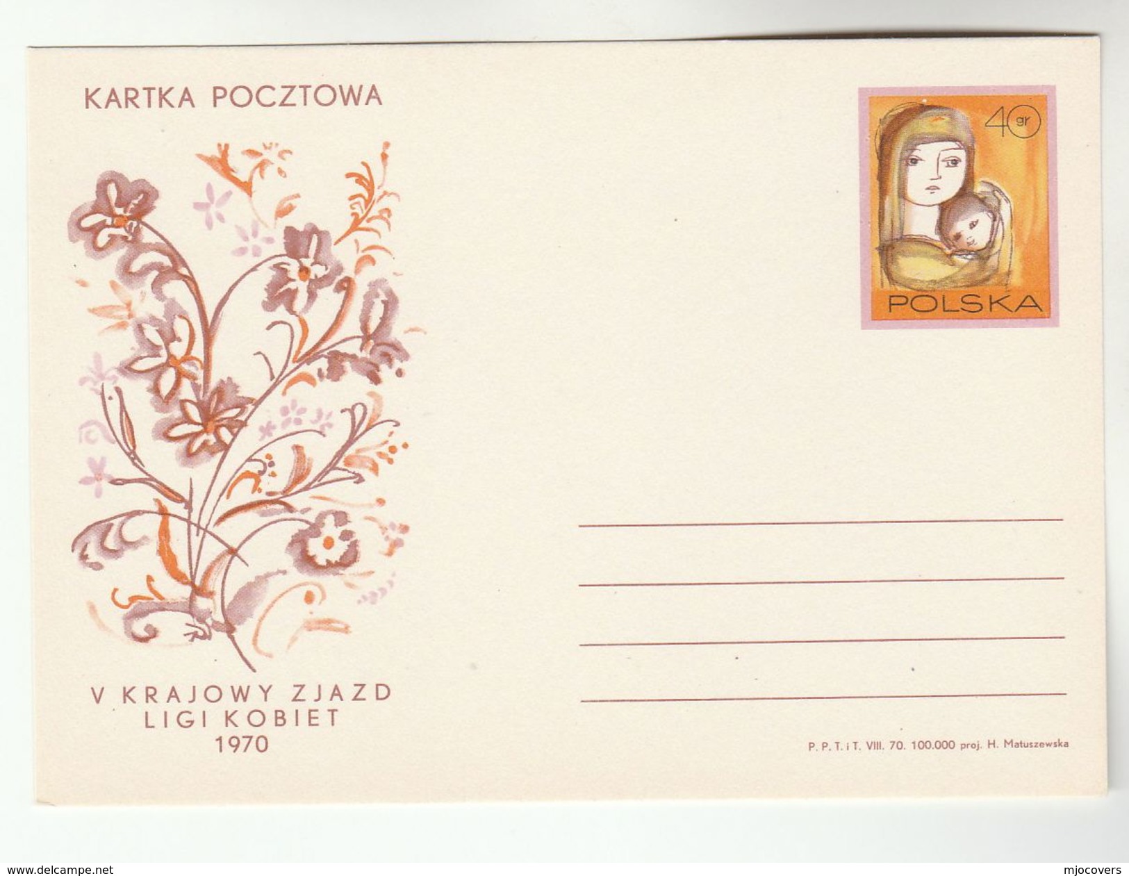 1970 POLAND Postal STATIONERY Illus WOMENS LEAGUE CONGRESS Card Cover Stamps Women - Stamped Stationery