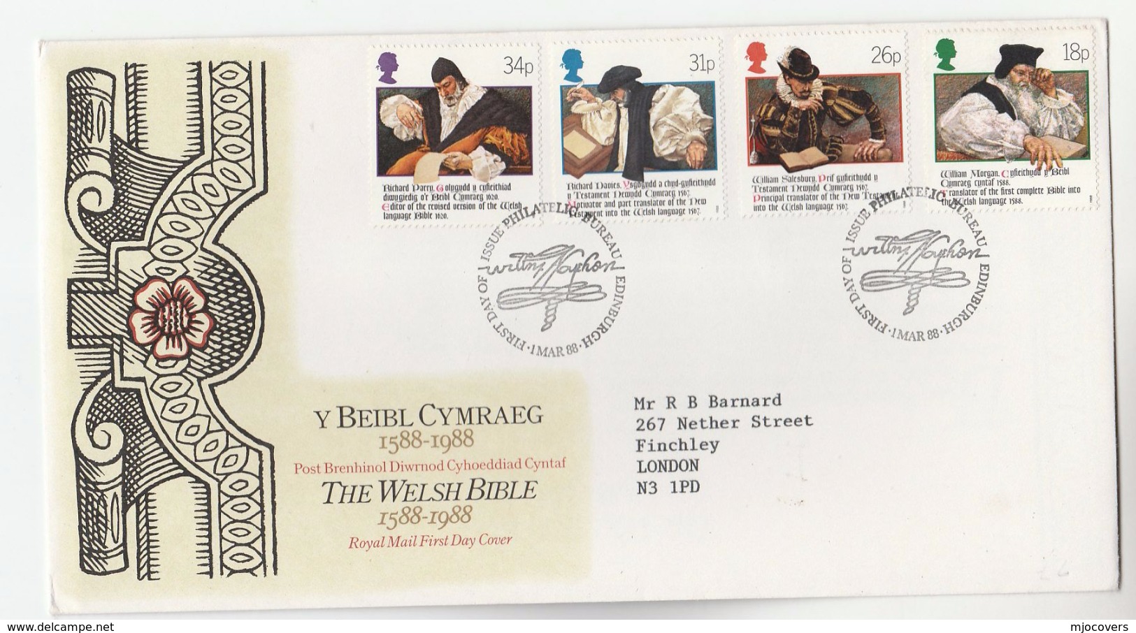 1988 GB FDC WELSH BIBLE RELIGION  Stamps  Cover Christianity - Christianity