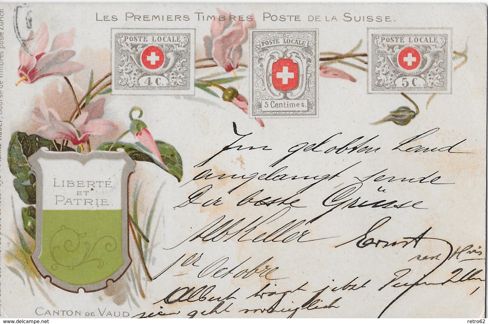 CANTON DE VAUD &rarr; Les Premiers Timbres Poste De La  Suisse, Carte Anno 1900 - Premier