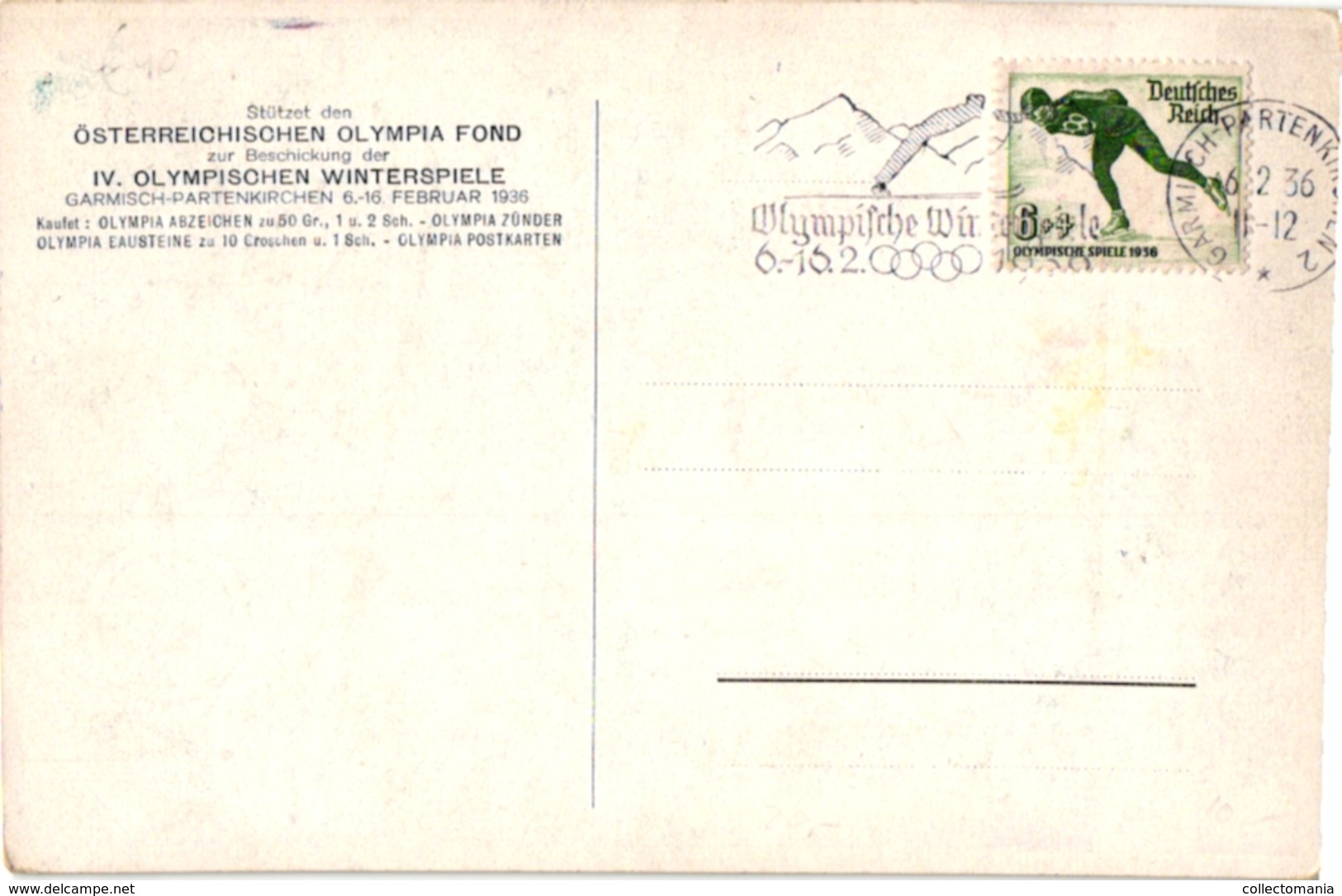 1 Post Card Olympische Winterspiele Garmisch Partenkirchen 1936 Lithography Ski  Ski-Jumping  With Stamp Februari 1936 - Winter Sports